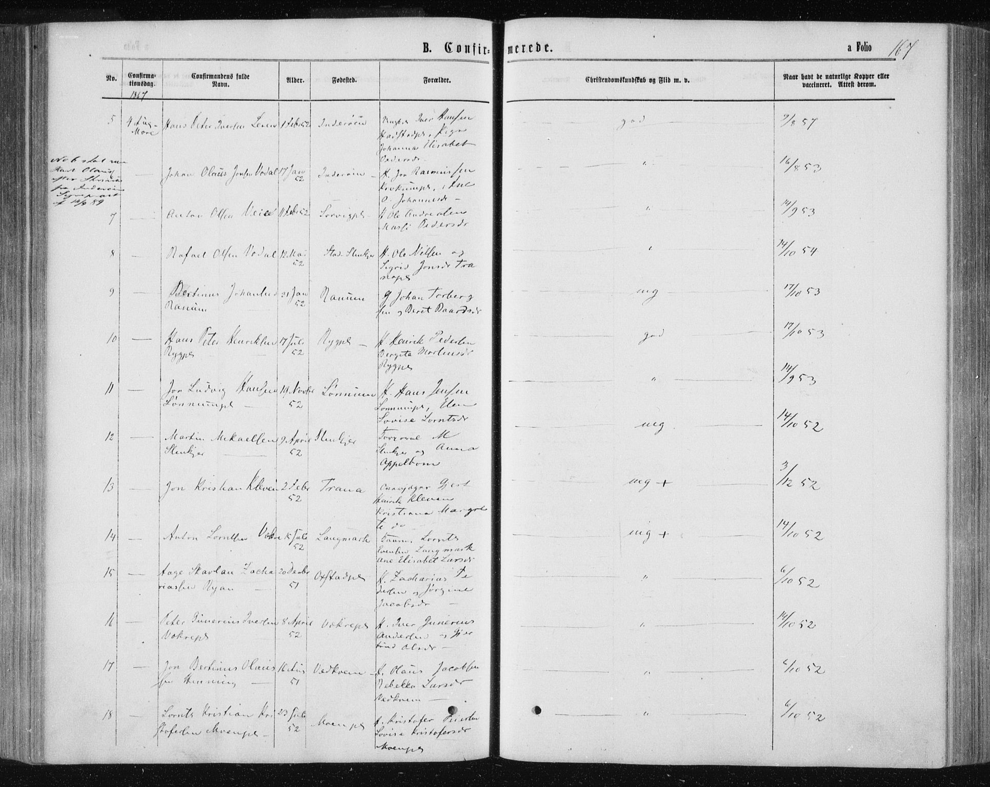 Ministerialprotokoller, klokkerbøker og fødselsregistre - Nord-Trøndelag, SAT/A-1458/735/L0345: Parish register (official) no. 735A08 /1, 1863-1872, p. 167