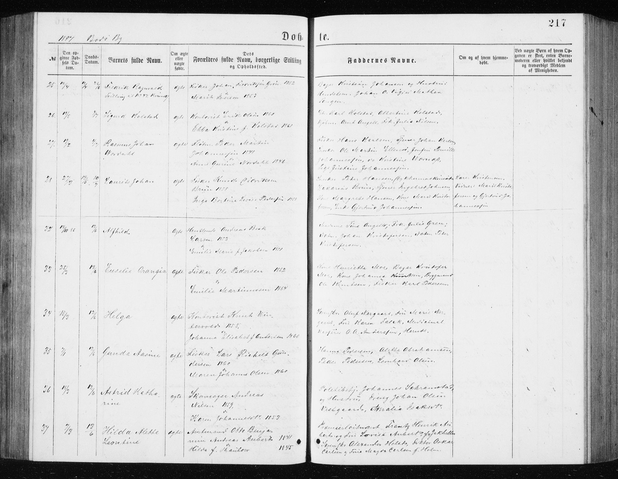 Ministerialprotokoller, klokkerbøker og fødselsregistre - Nordland, AV/SAT-A-1459/801/L0031: Parish register (copy) no. 801C06, 1883-1887, p. 217