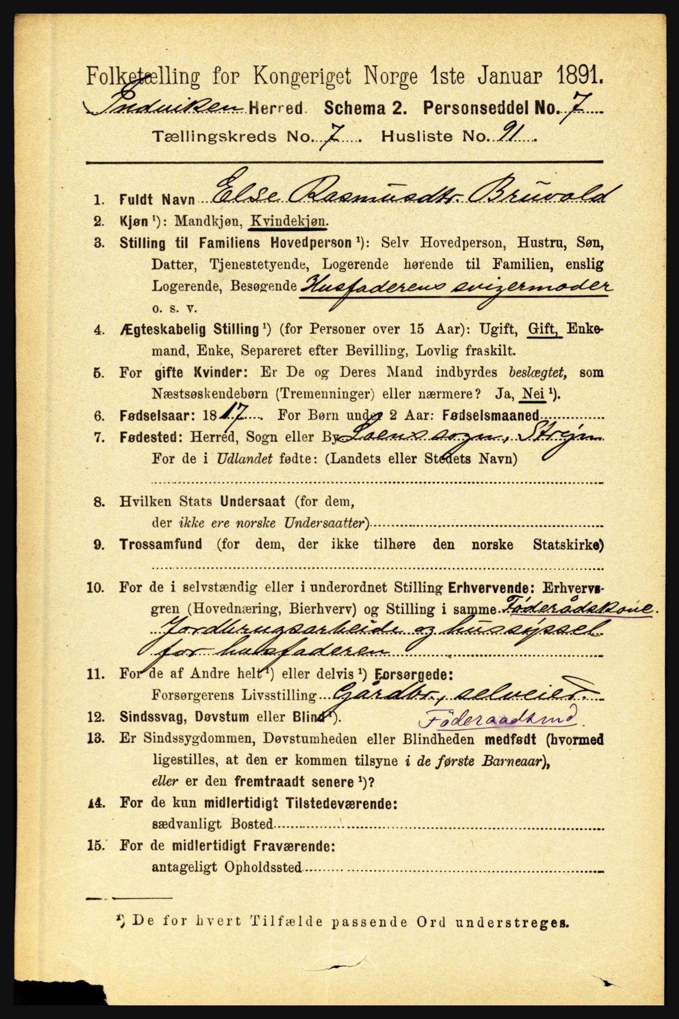 RA, 1891 census for 1447 Innvik, 1891, p. 3197