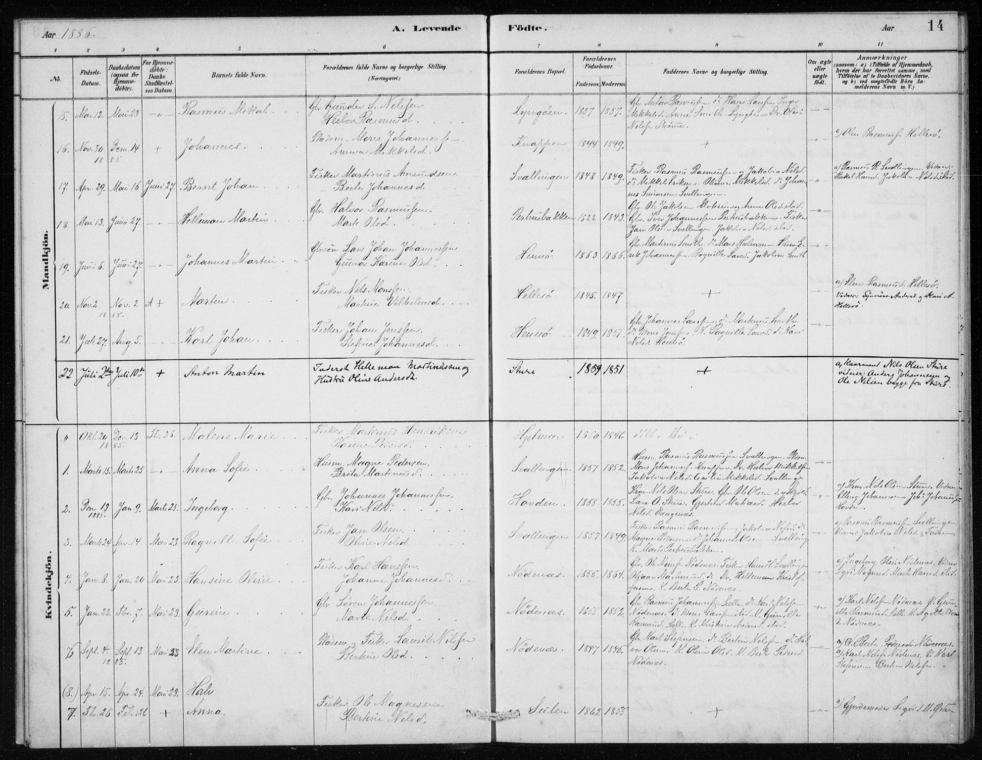 Manger sokneprestembete, AV/SAB-A-76801/H/Haa: Parish register (official) no. E  1, 1881-1890, p. 14