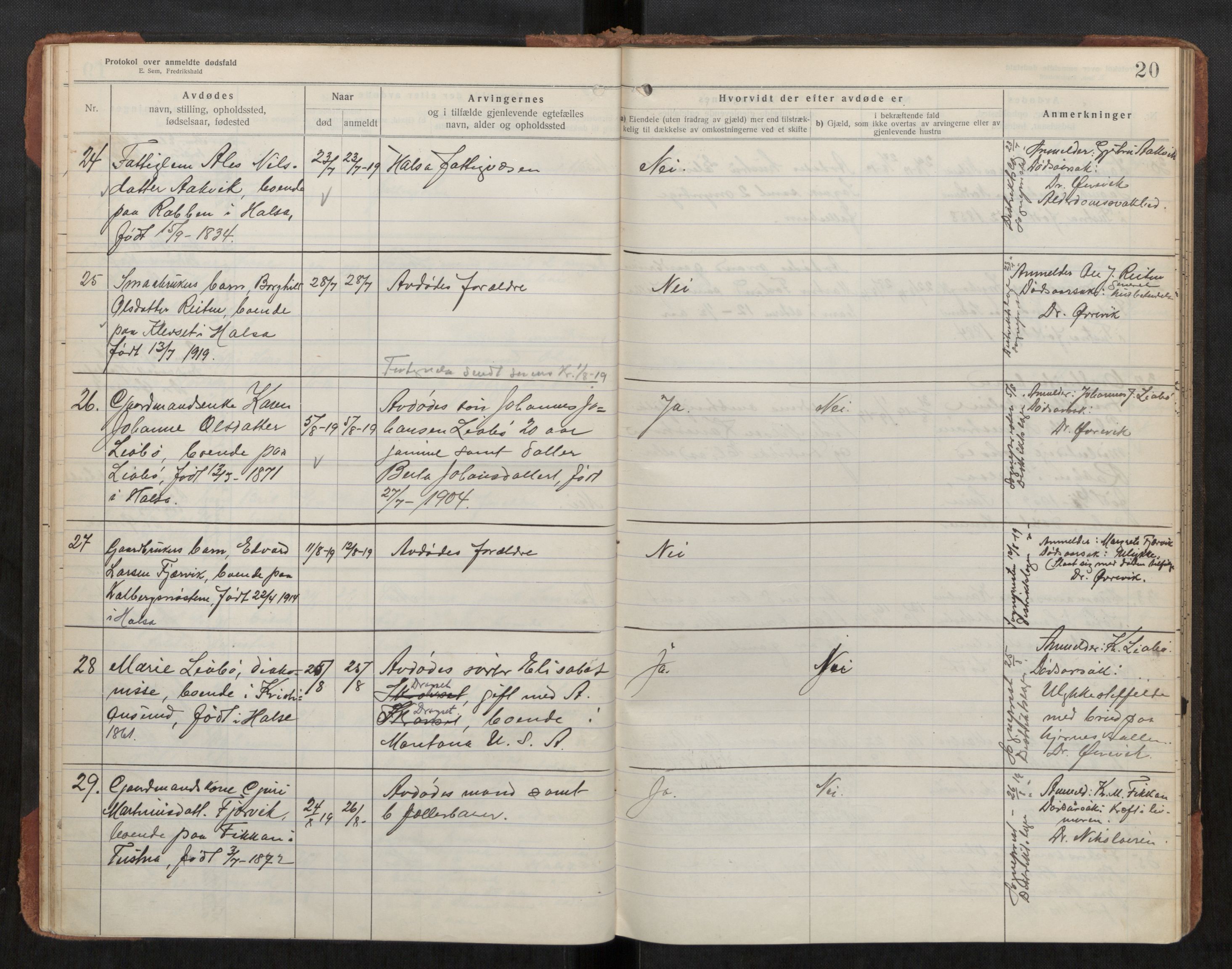 Halsa og Tustna lensmannskontor, AV/SAT-A-1100, 1917-1933, p. 20