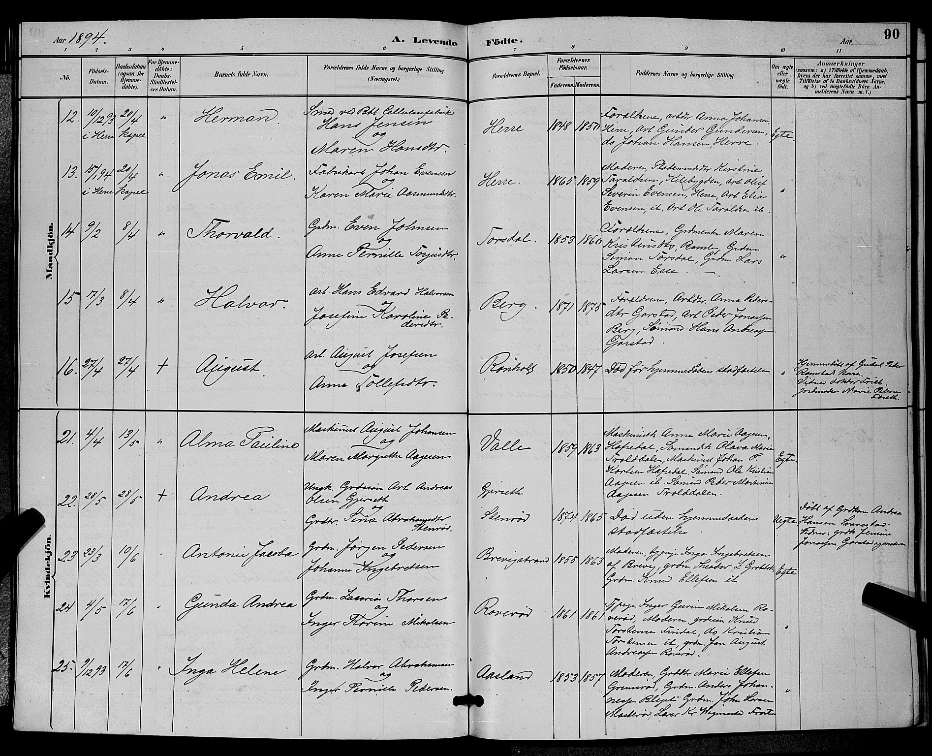 Bamble kirkebøker, AV/SAKO-A-253/G/Ga/L0009: Parish register (copy) no. I 9, 1888-1900, p. 90