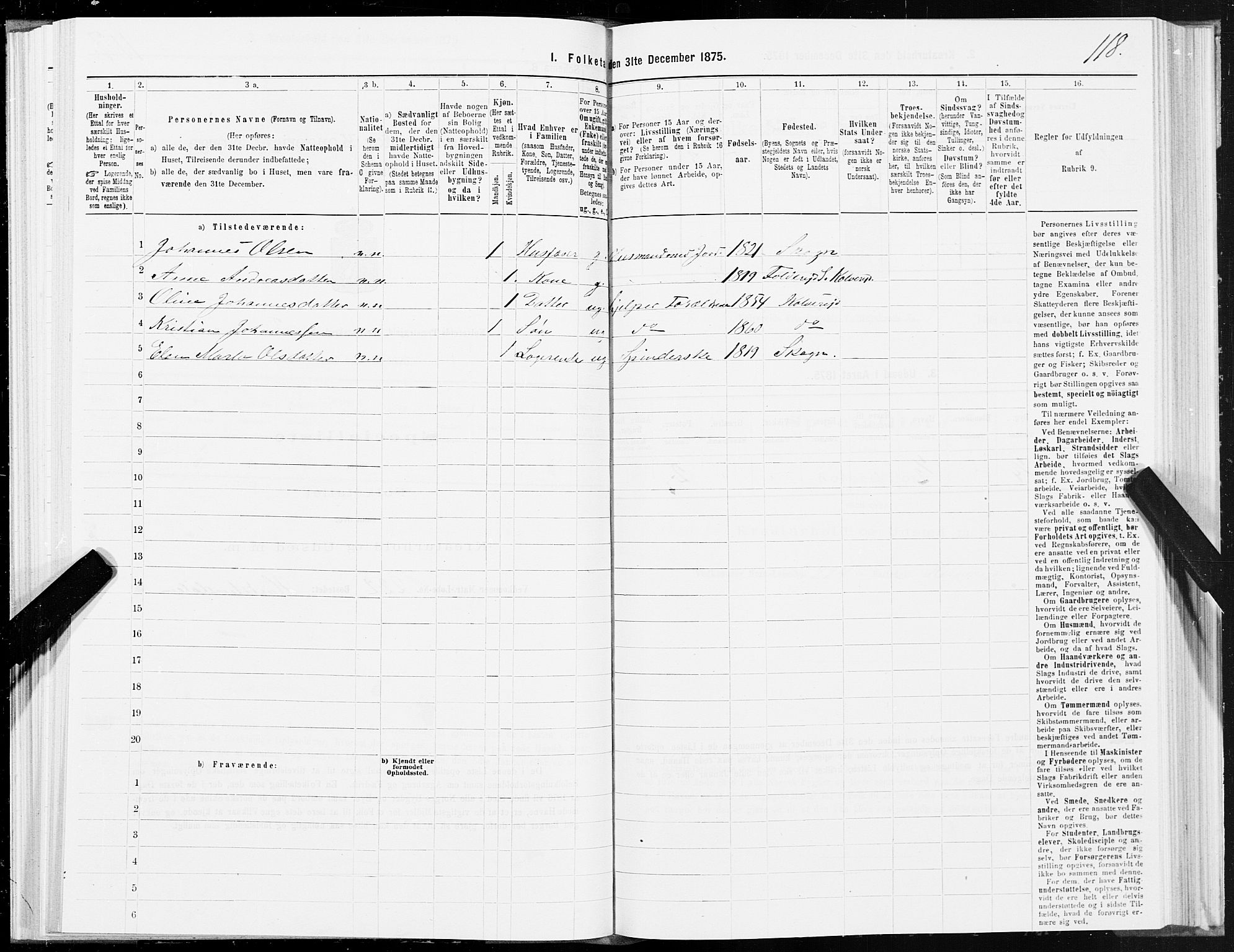 SAT, 1875 census for 1752P Kolvereid, 1875, p. 2118