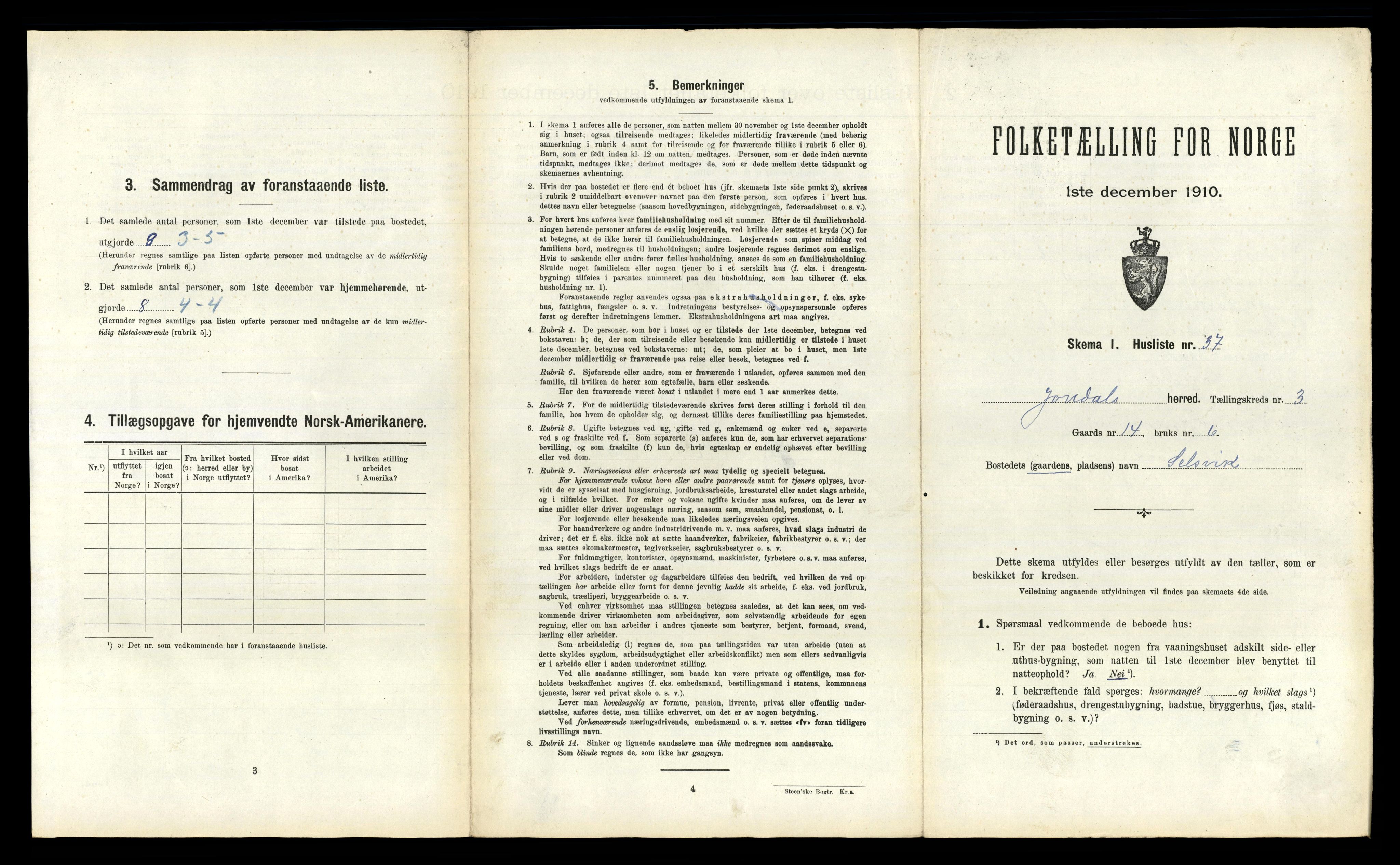 RA, 1910 census for Jondal, 1910, p. 274