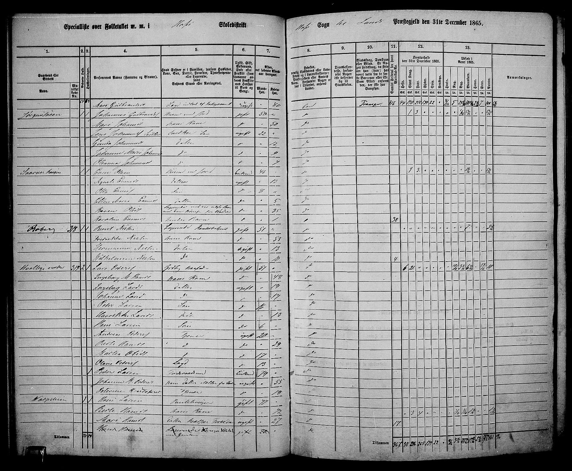 RA, 1865 census for Land, 1865, p. 340