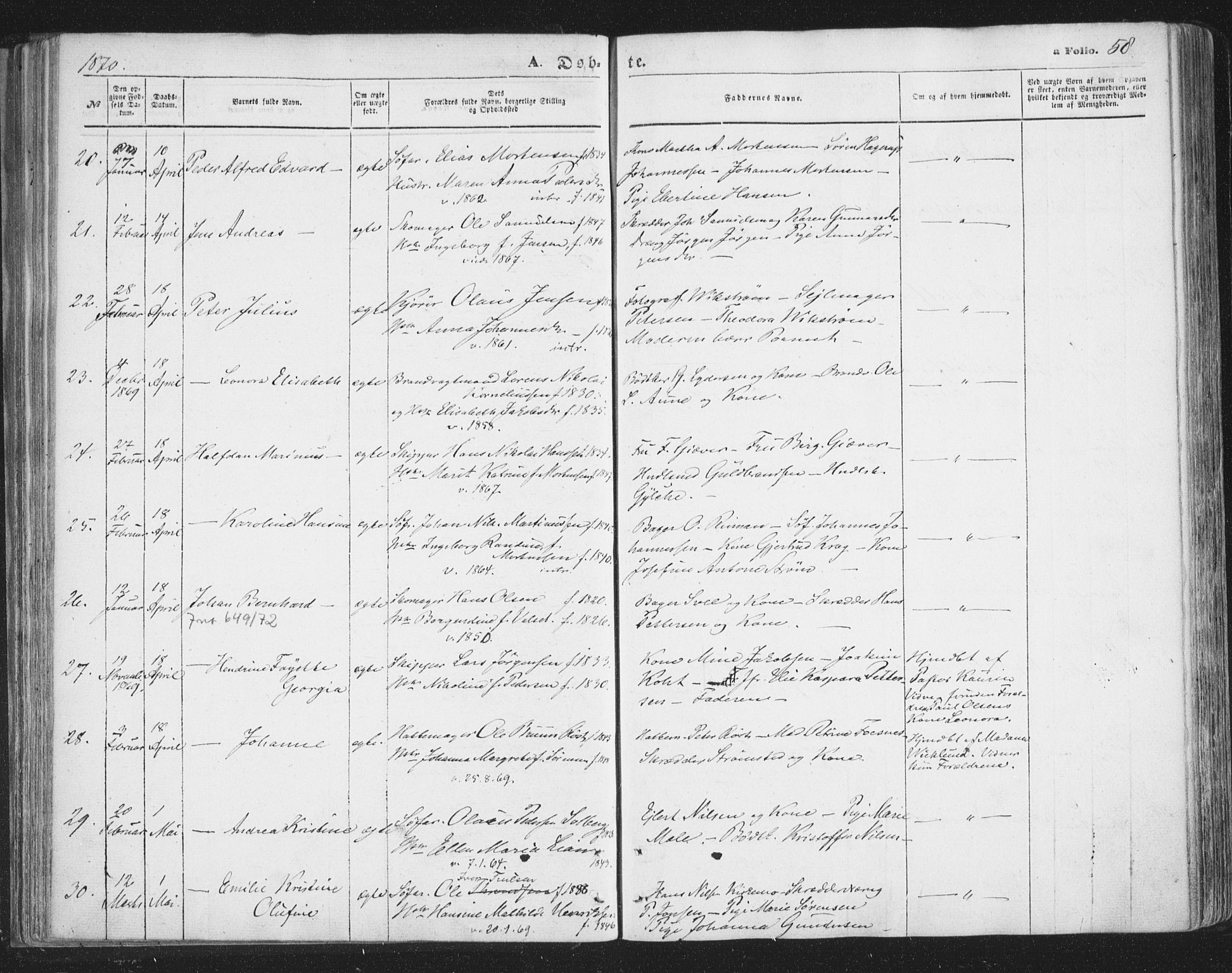 Tromsø sokneprestkontor/stiftsprosti/domprosti, AV/SATØ-S-1343/G/Ga/L0012kirke: Parish register (official) no. 12, 1865-1871, p. 58