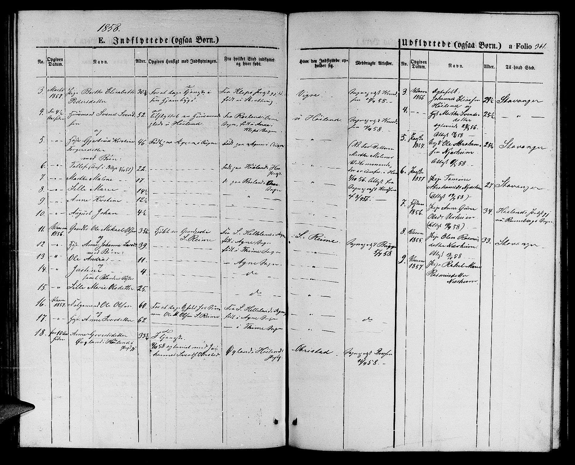 Hå sokneprestkontor, SAST/A-101801/001/30BB/L0001: Parish register (copy) no. B 1, 1854-1883, p. 361