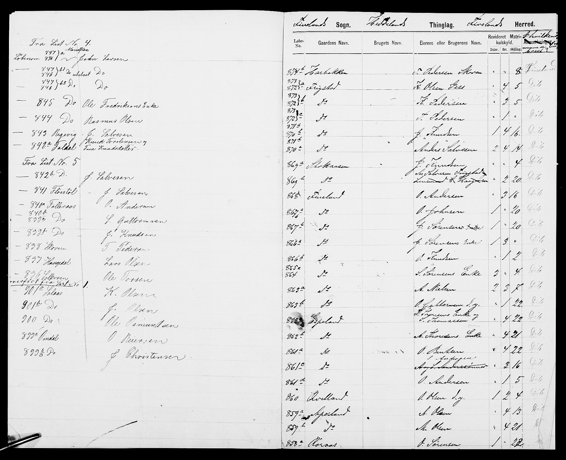 SAK, 1875 census for 1024P Bjelland, 1875, p. 736