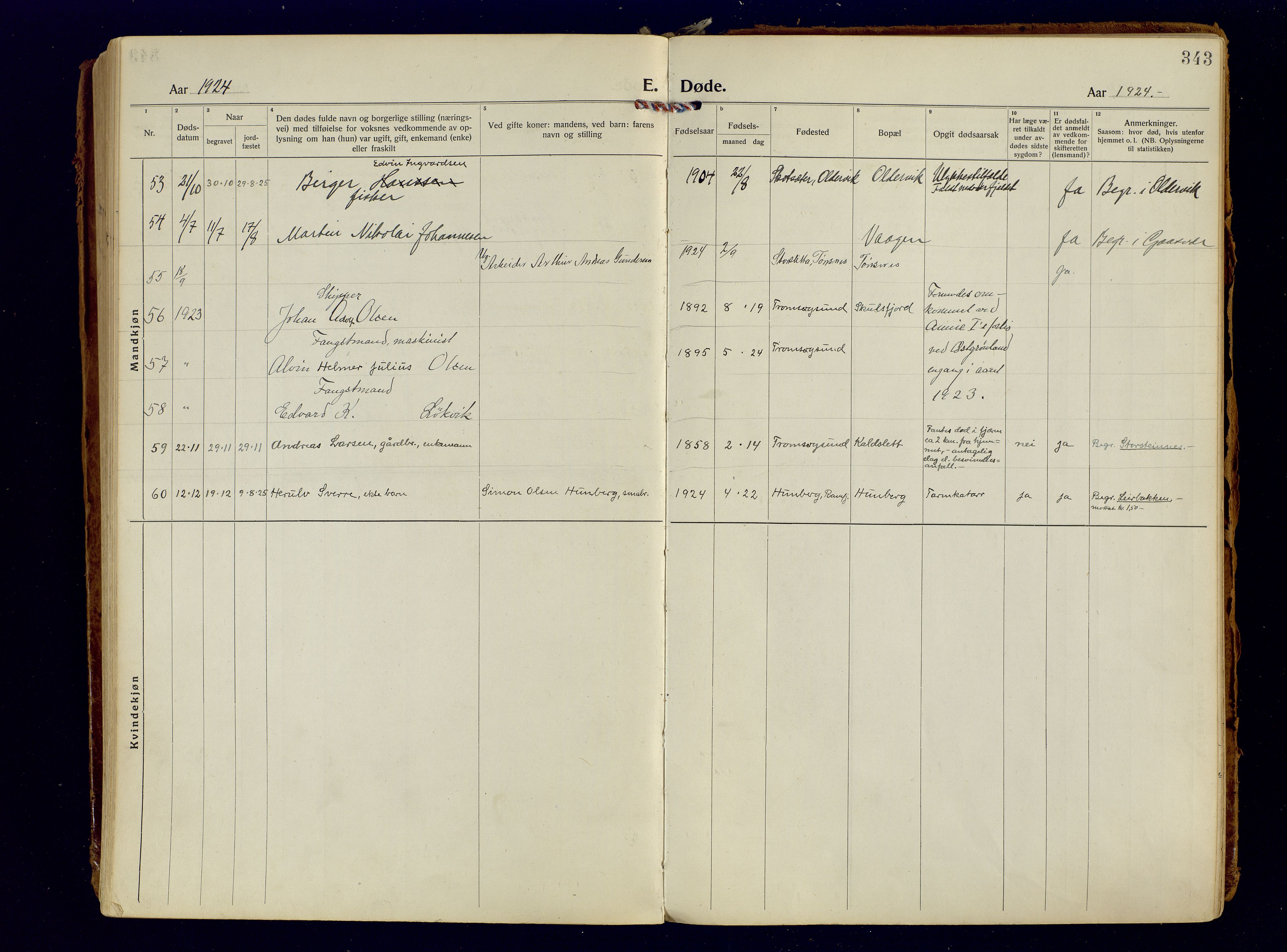 Tromsøysund sokneprestkontor, AV/SATØ-S-1304/G/Ga/L0009kirke: Parish register (official) no. 9, 1922-1934, p. 343