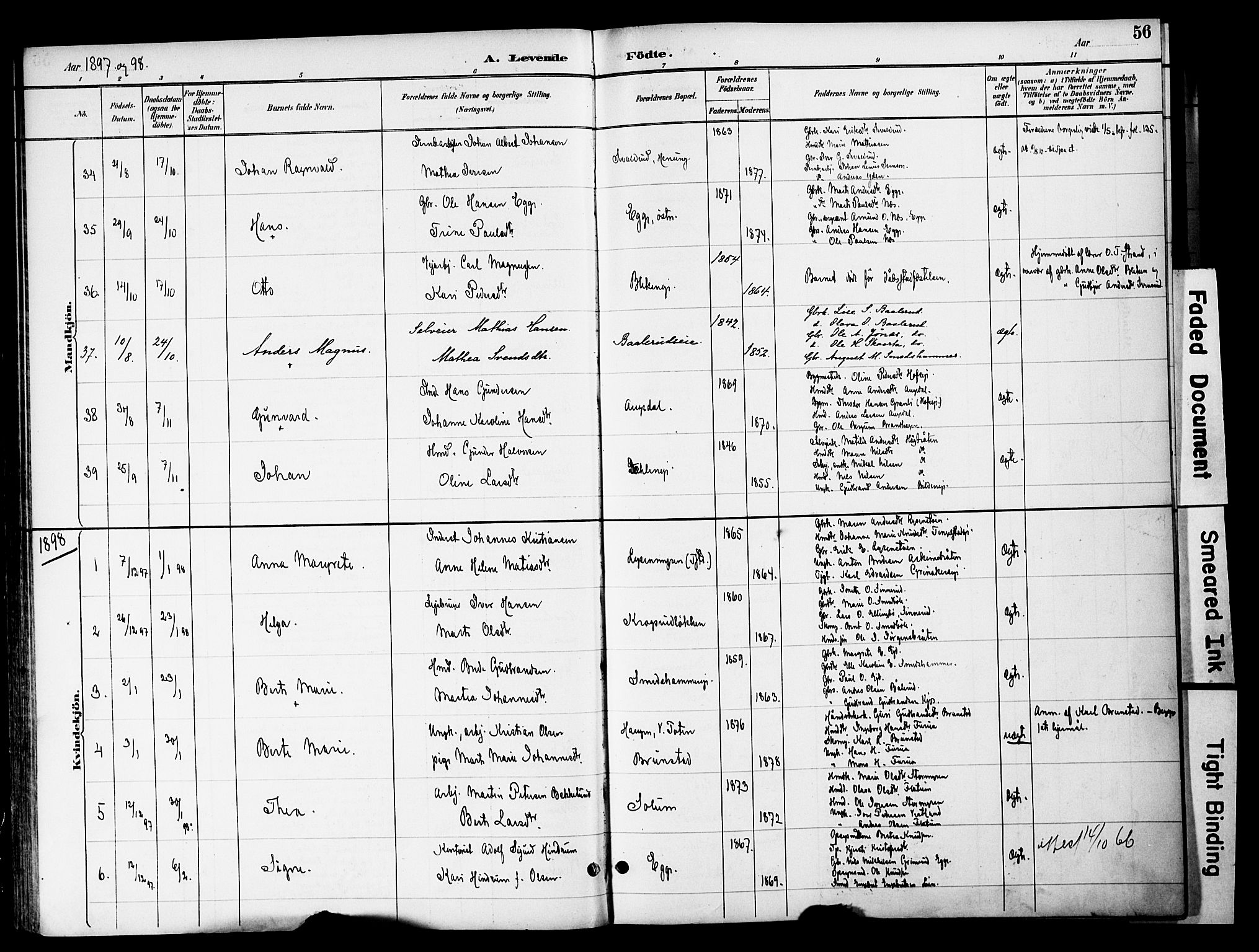 Gran prestekontor, SAH/PREST-112/H/Ha/Haa/L0020: Parish register (official) no. 20, 1889-1899, p. 56