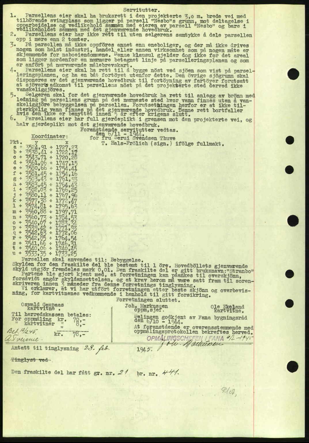 Midhordland sorenskriveri, SAB/A-3001/1/G/Gb/Gbj/L0019: Mortgage book no. A37-38, 1944-1945, Diary no: : 624/1945