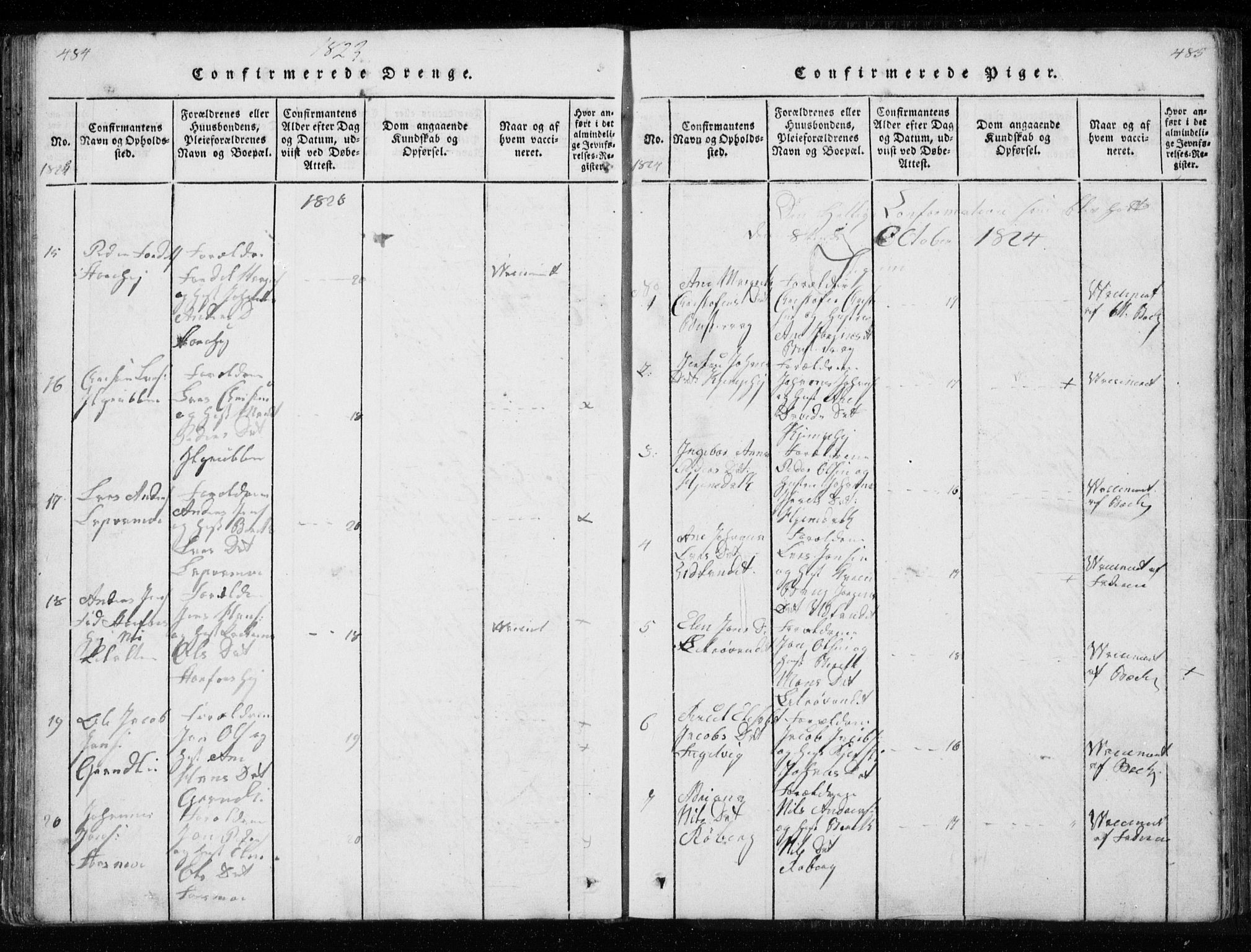 Ministerialprotokoller, klokkerbøker og fødselsregistre - Nordland, SAT/A-1459/827/L0412: Parish register (copy) no. 827C01, 1820-1841, p. 484-485