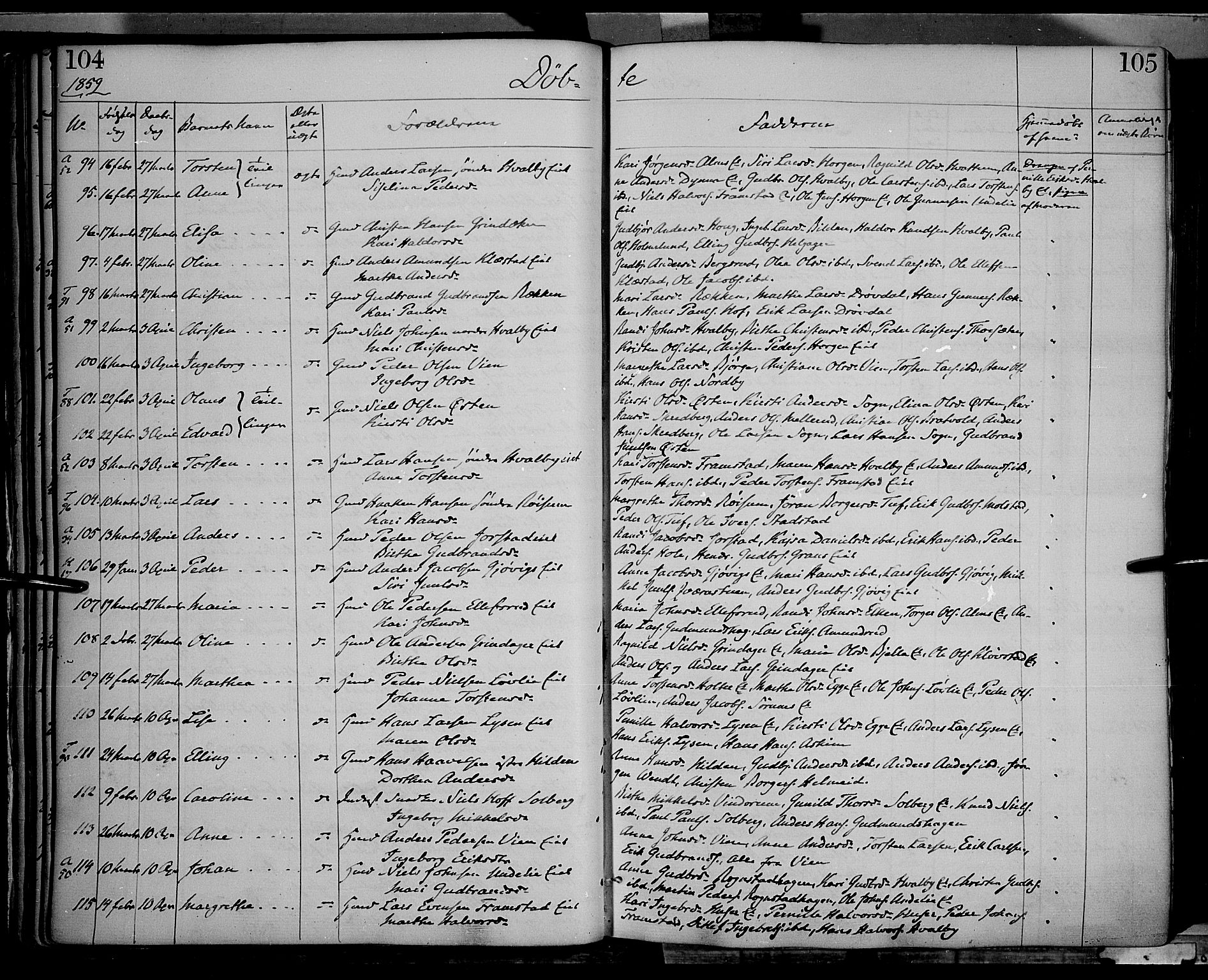 Gran prestekontor, SAH/PREST-112/H/Ha/Haa/L0012: Parish register (official) no. 12, 1856-1874, p. 104-105