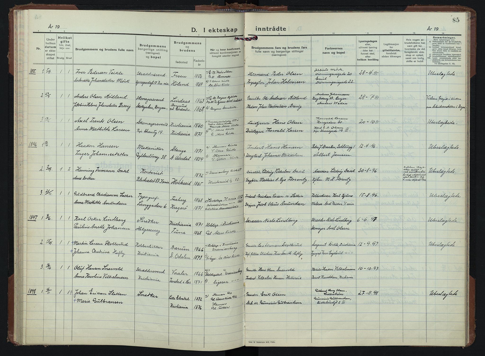 Døves menighet Oslo prestekontor kirkebøker, SAO/A-11064/G/L0001: Parish register (copy) no. 1, 1895-1949, p. 85