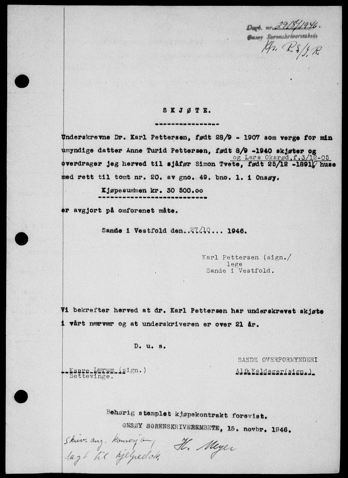 Onsøy sorenskriveri, SAO/A-10474/G/Ga/Gab/L0018: Mortgage book no. II A-18, 1946-1947, Diary no: : 2918/1946