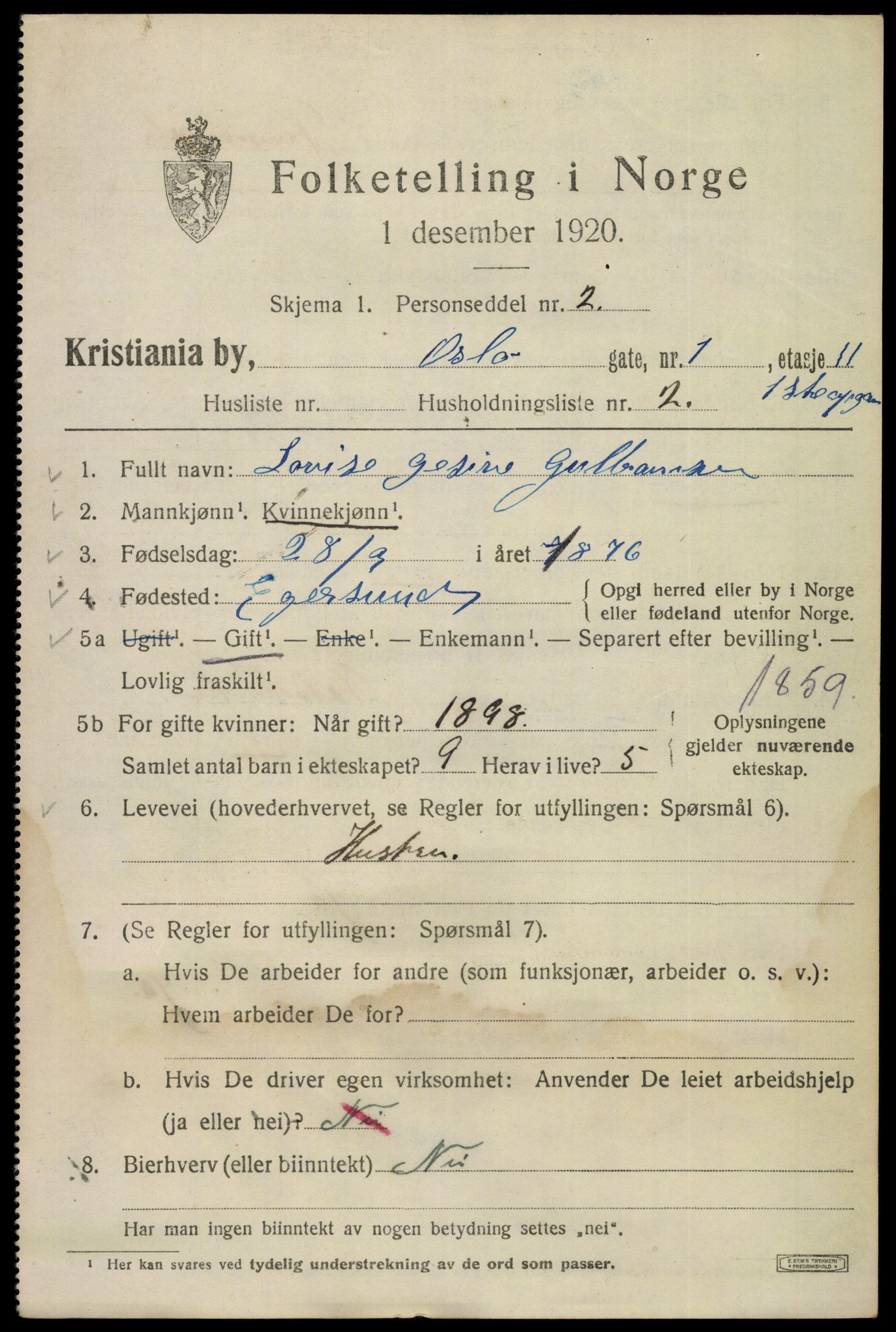 SAO, 1920 census for Kristiania, 1920, p. 439253