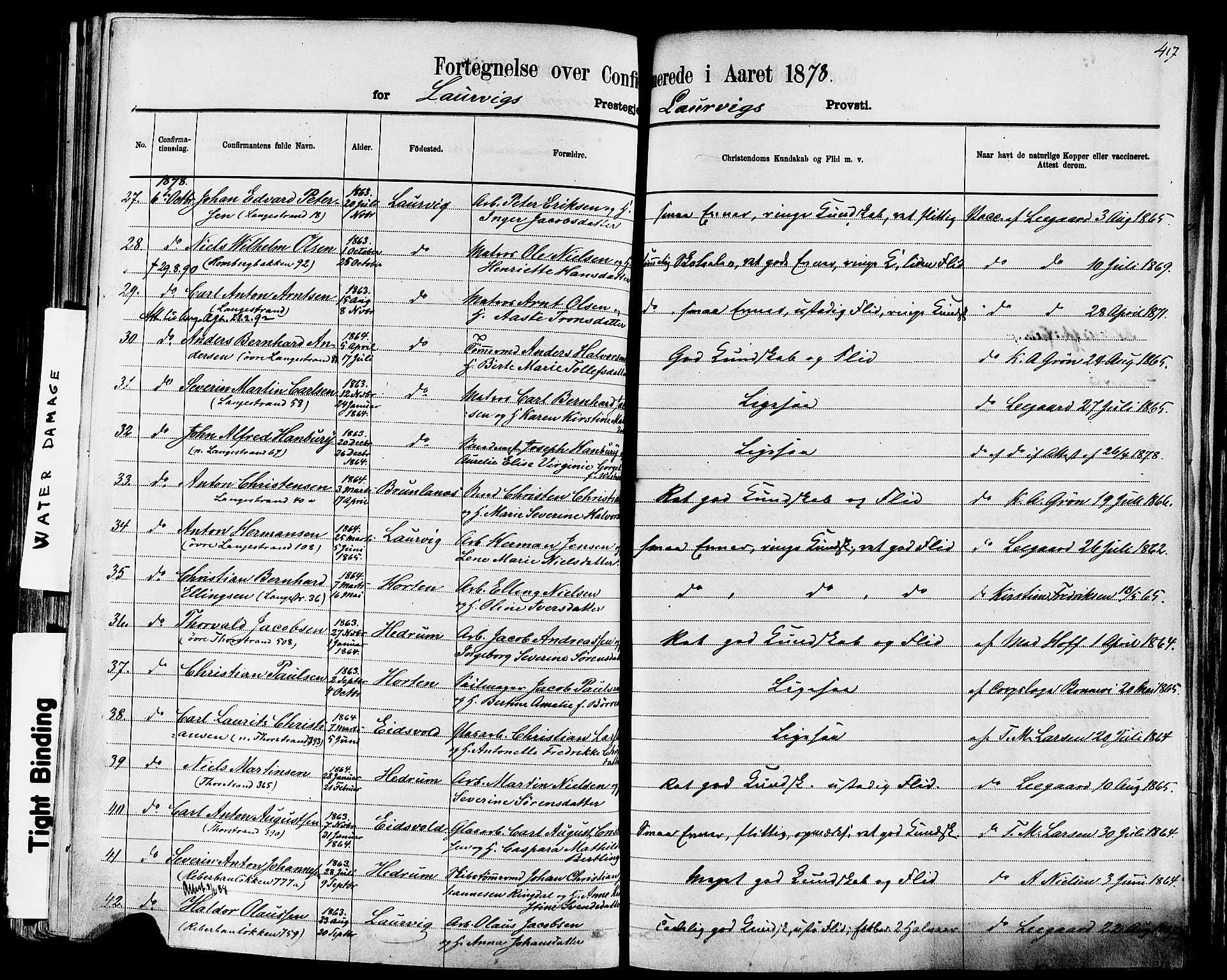 Larvik kirkebøker, AV/SAKO-A-352/F/Fa/L0006: Parish register (official) no. I 6, 1871-1883, p. 417