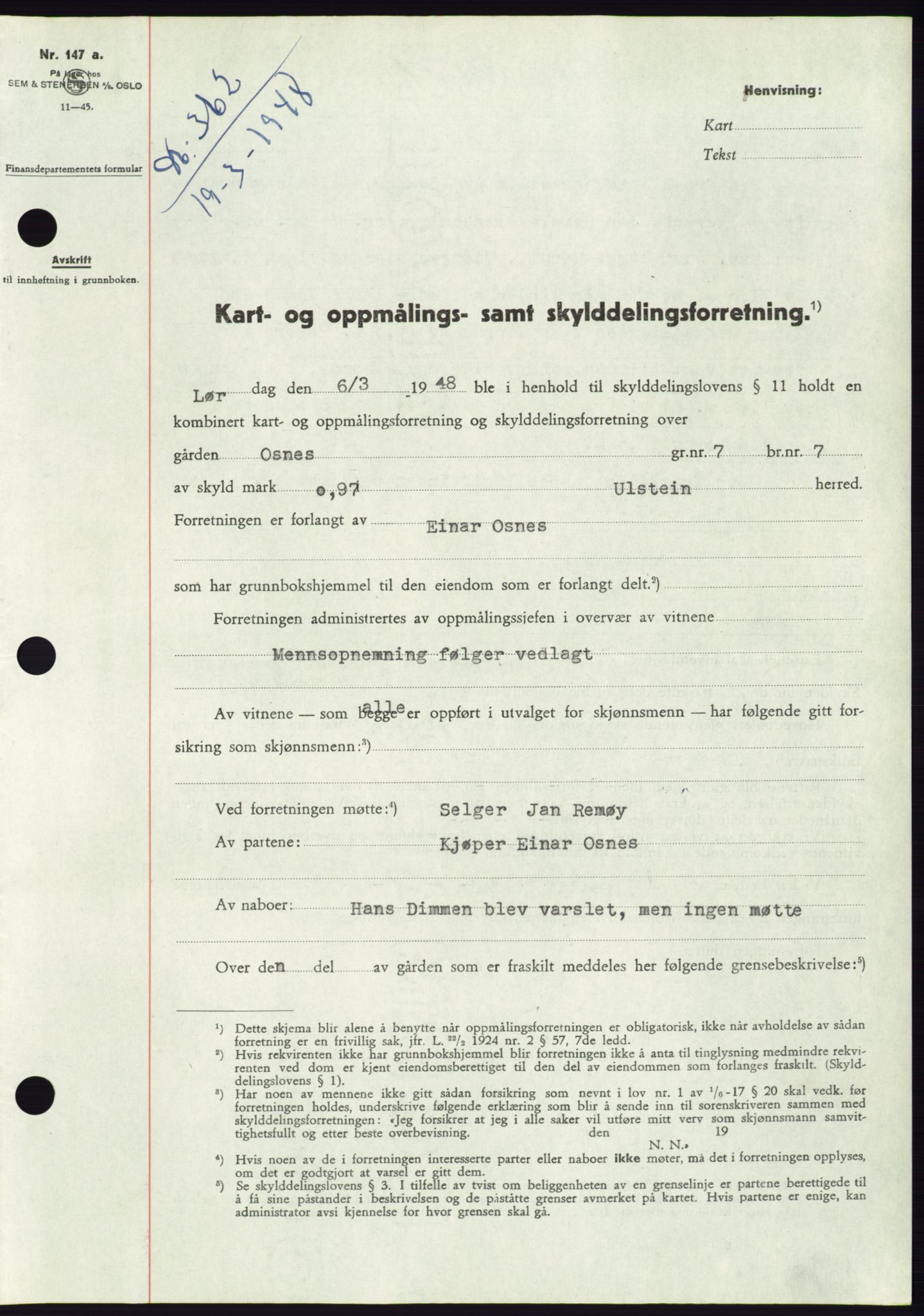 Søre Sunnmøre sorenskriveri, AV/SAT-A-4122/1/2/2C/L0082: Mortgage book no. 8A, 1948-1948, Diary no: : 362/1948