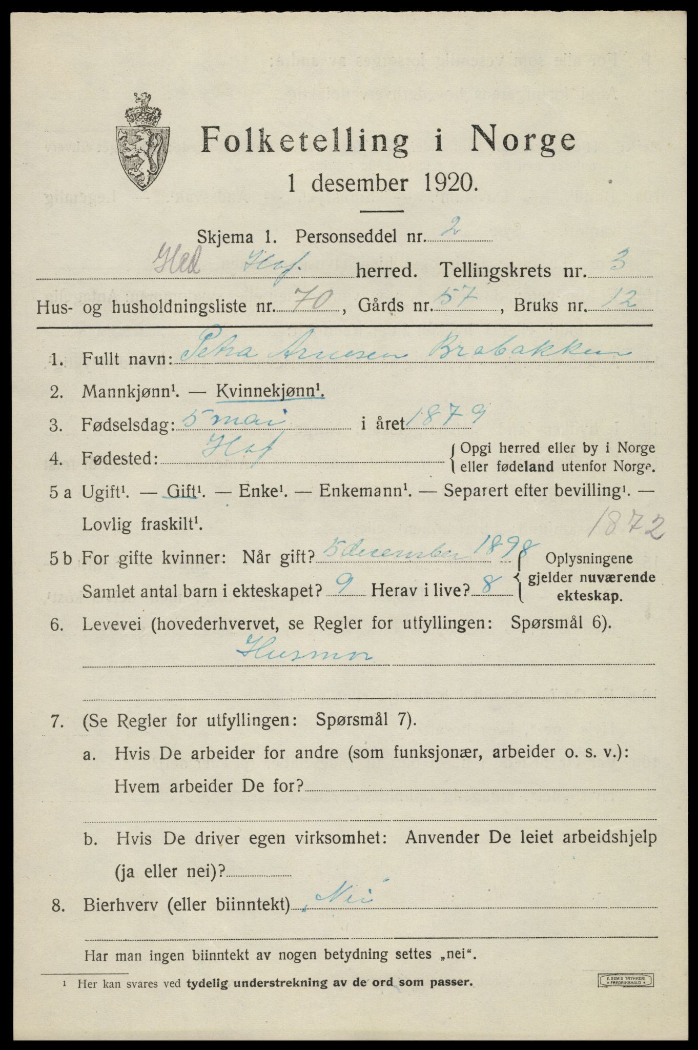 SAH, 1920 census for Hof, 1920, p. 4751