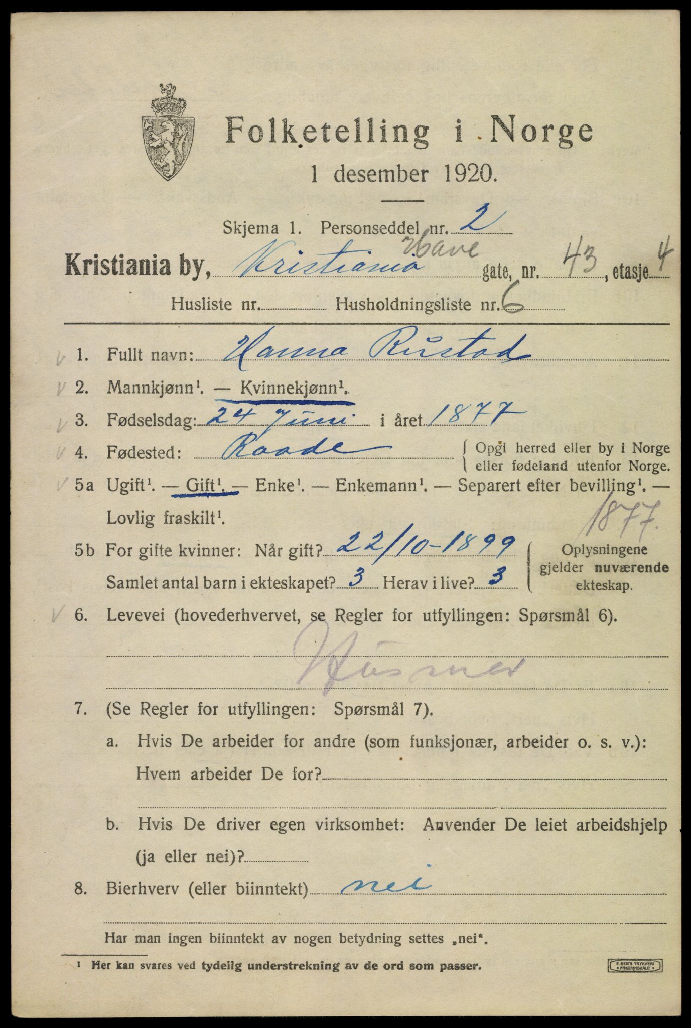 SAO, 1920 census for Kristiania, 1920, p. 275729