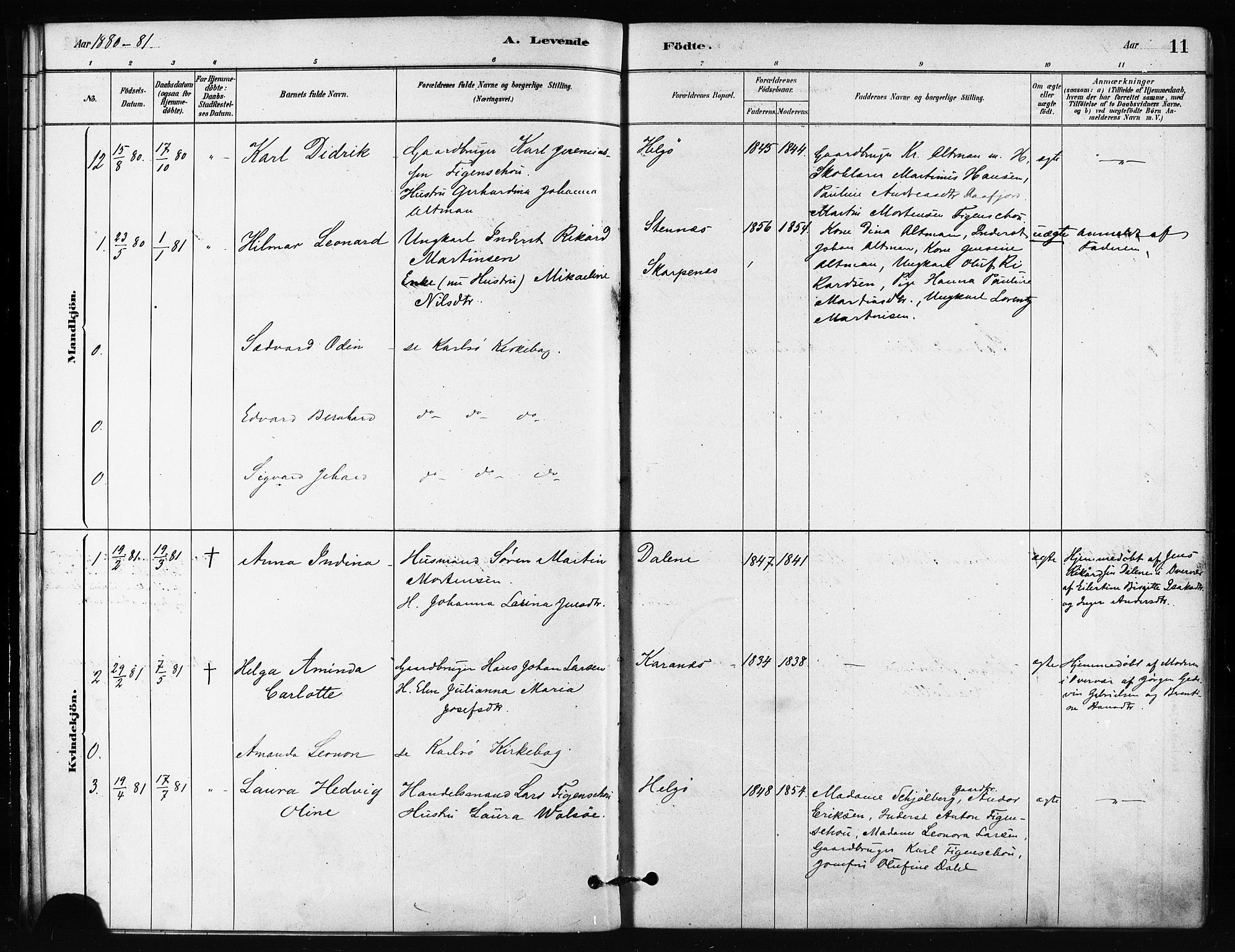 Karlsøy sokneprestembete, SATØ/S-1299/H/Ha/Haa/L0011kirke: Parish register (official) no. 11, 1879-1892, p. 11