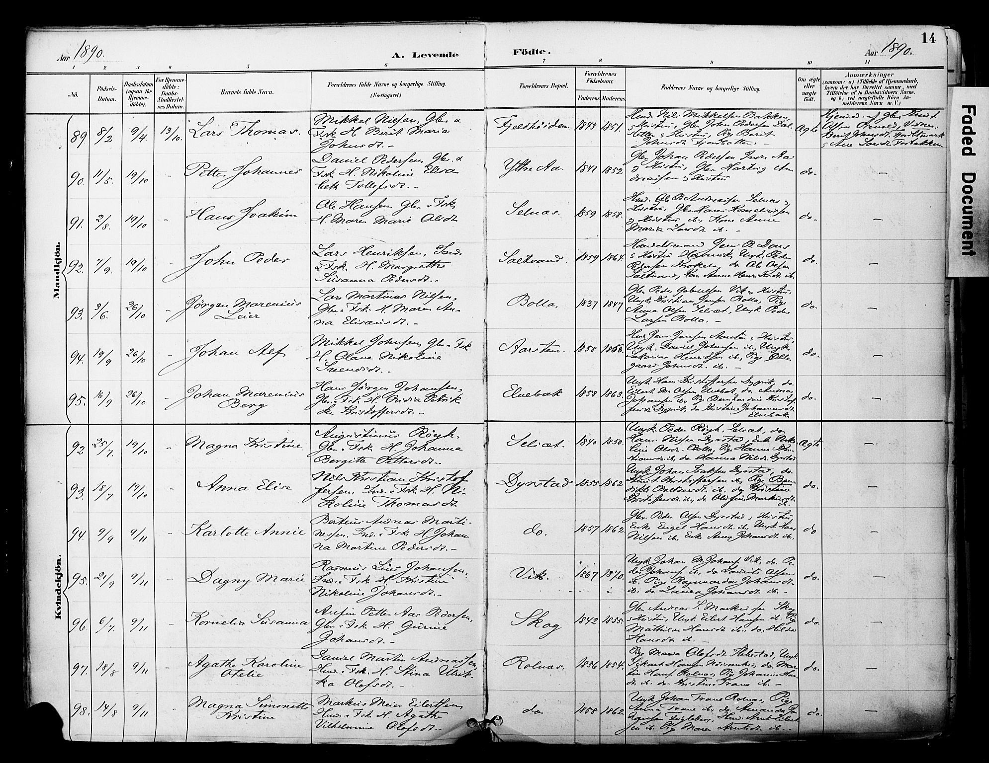 Ibestad sokneprestembete, SATØ/S-0077/H/Ha/Haa/L0012kirke: Parish register (official) no. 12, 1890-1900, p. 14