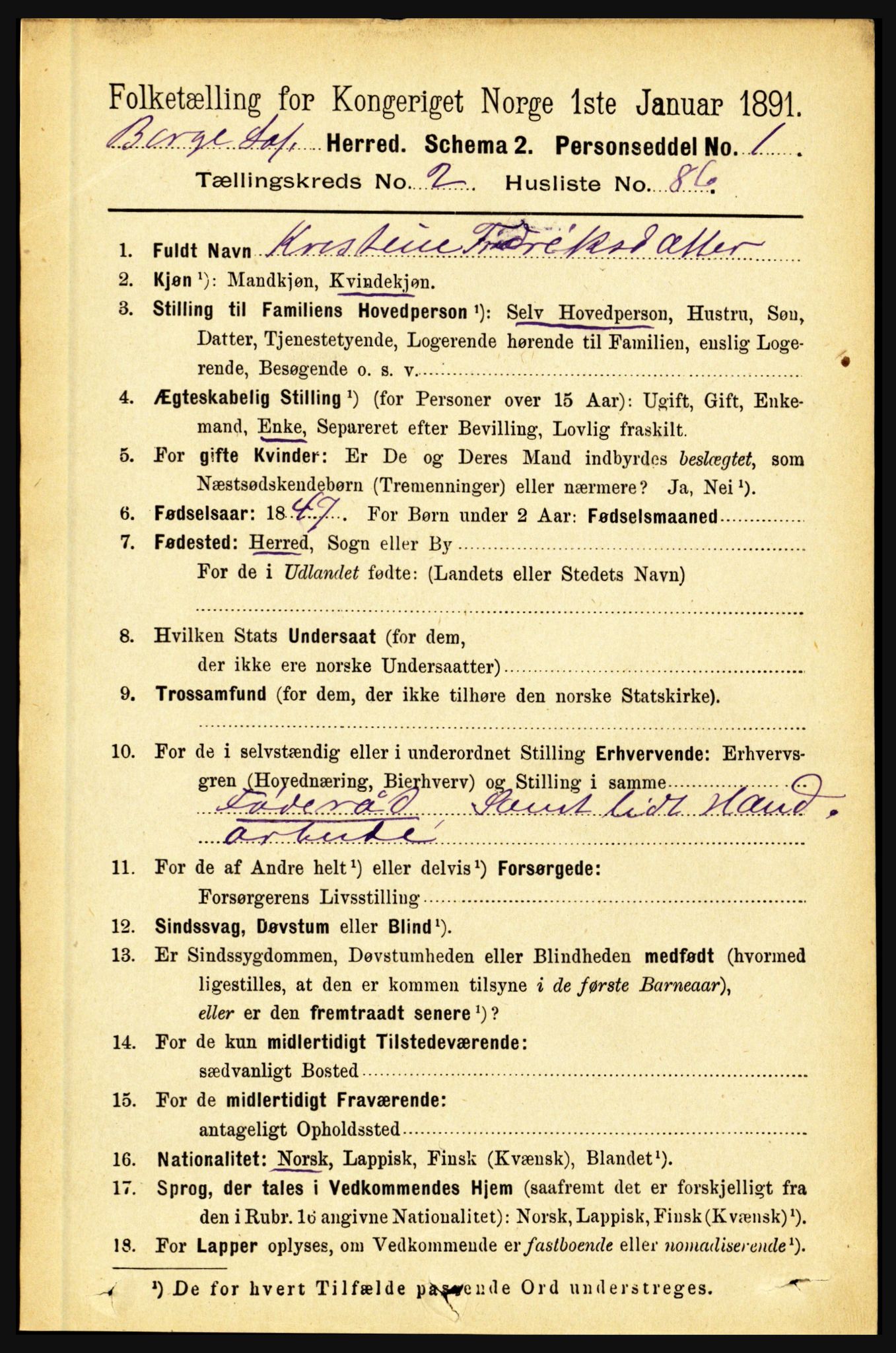 RA, 1891 census for 1862 Borge, 1891, p. 1459