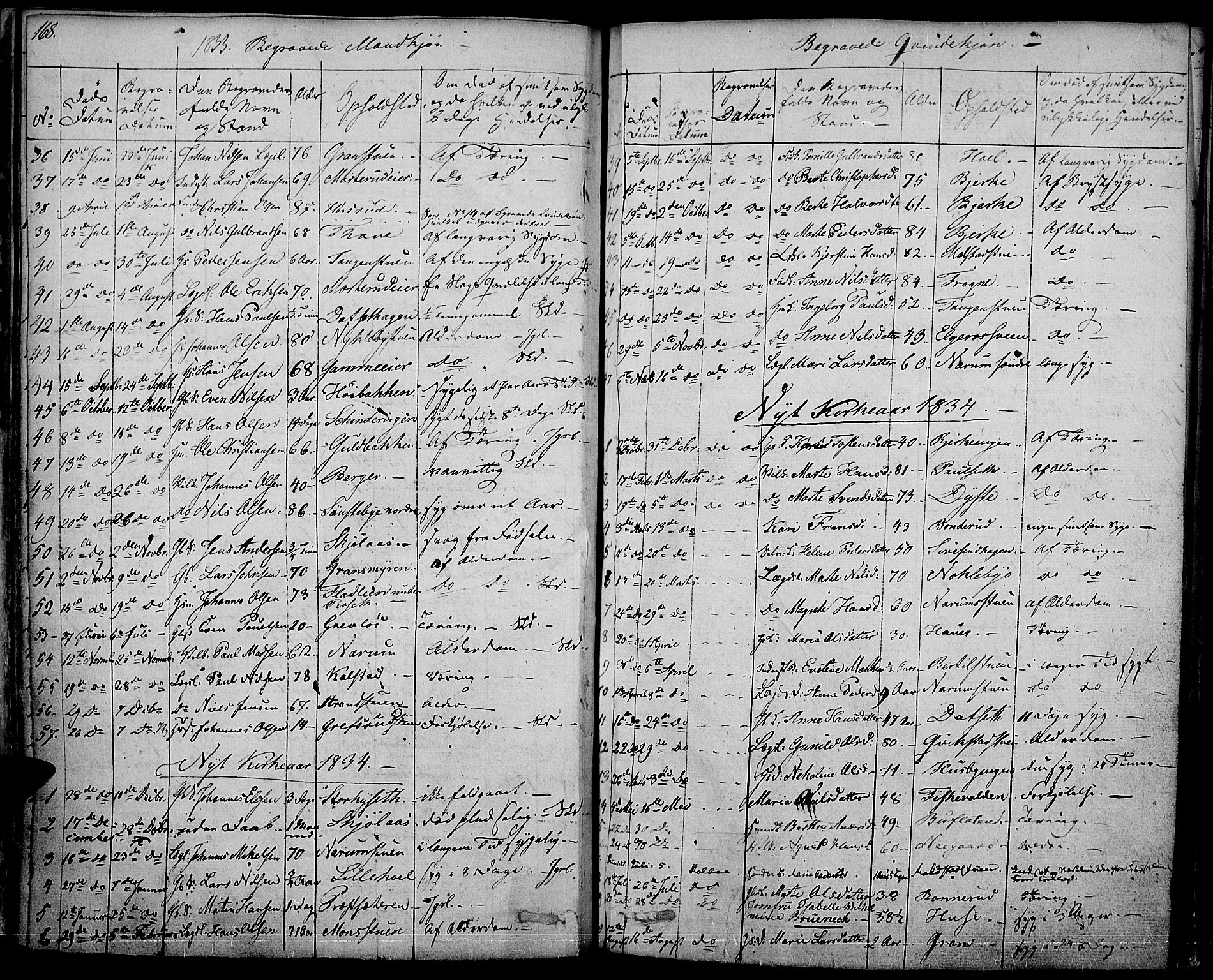 Vestre Toten prestekontor, SAH/PREST-108/H/Ha/Haa/L0002: Parish register (official) no. 2, 1825-1837, p. 168