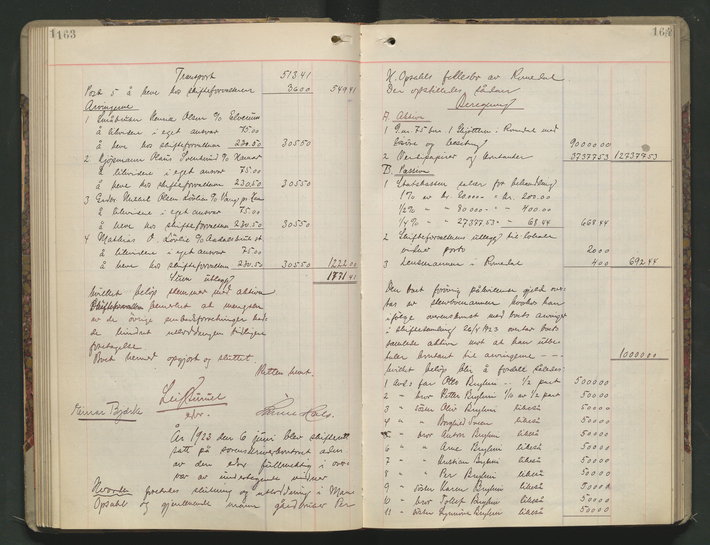 Sør-Hedmark sorenskriveri, SAH/TING-014/J/Ja/Jad/L0005: Skifteutlodningsprotokoll - landet, 1919-1925, p. 163-164