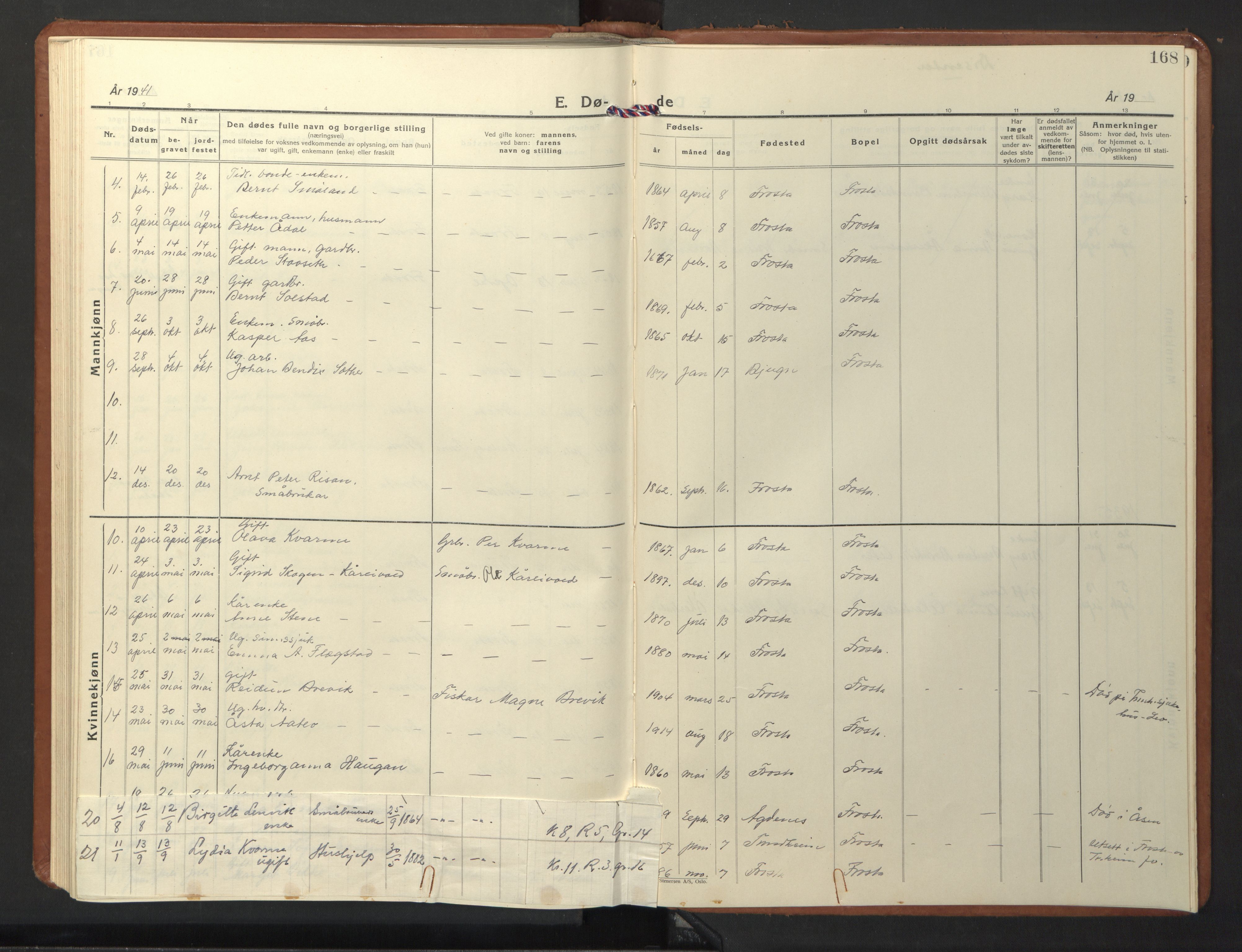 Ministerialprotokoller, klokkerbøker og fødselsregistre - Nord-Trøndelag, SAT/A-1458/713/L0125: Parish register (copy) no. 713C02, 1931-1941, p. 168