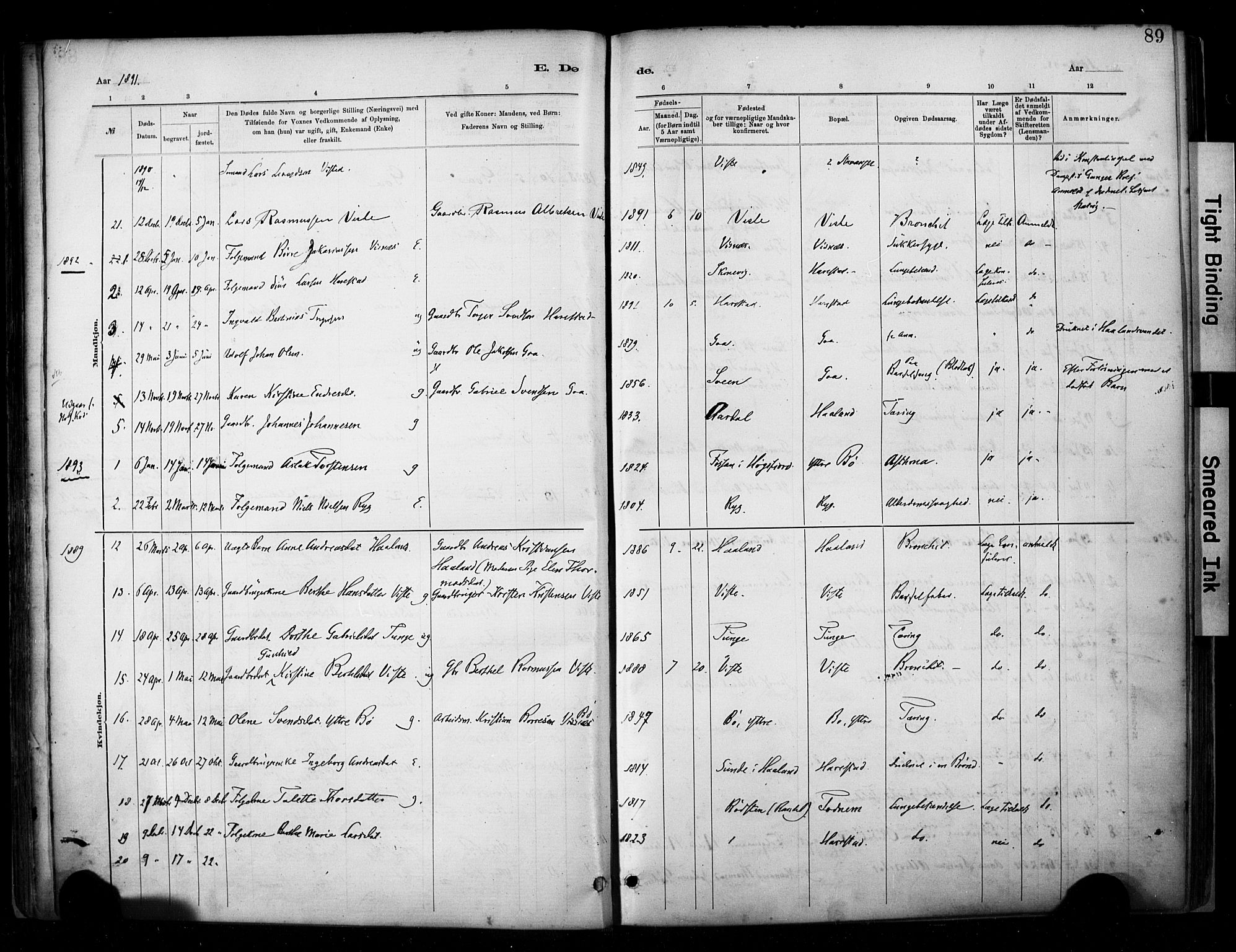 Hetland sokneprestkontor, AV/SAST-A-101826/30/30BA/L0009: Parish register (official) no. A 9, 1882-1918, p. 89