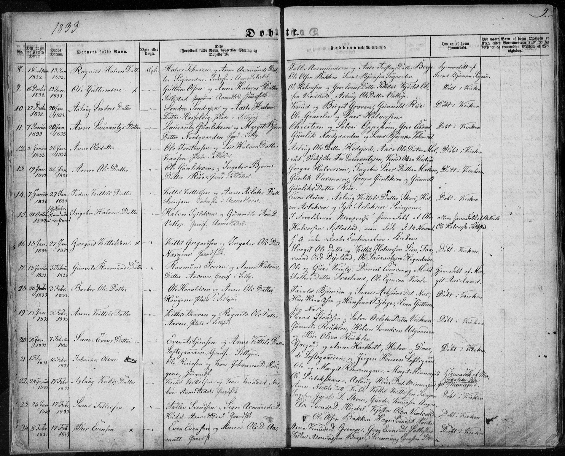 Seljord kirkebøker, SAKO/A-20/F/Fa/L0011: Parish register (official) no. I 11, 1831-1849, p. 9