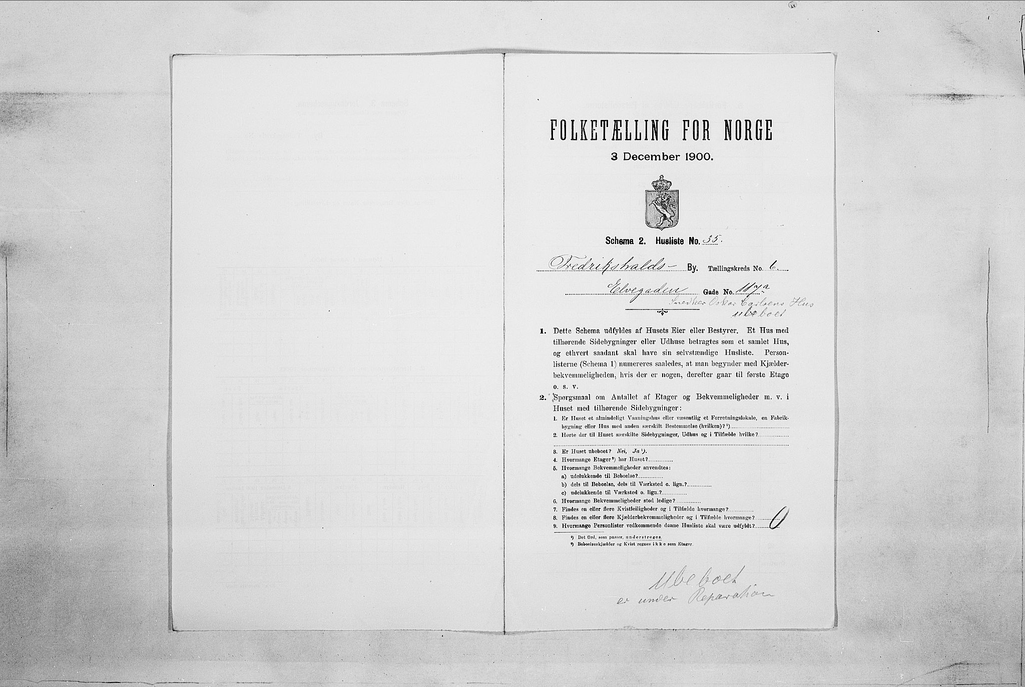 SAO, 1900 census for Fredrikshald, 1900