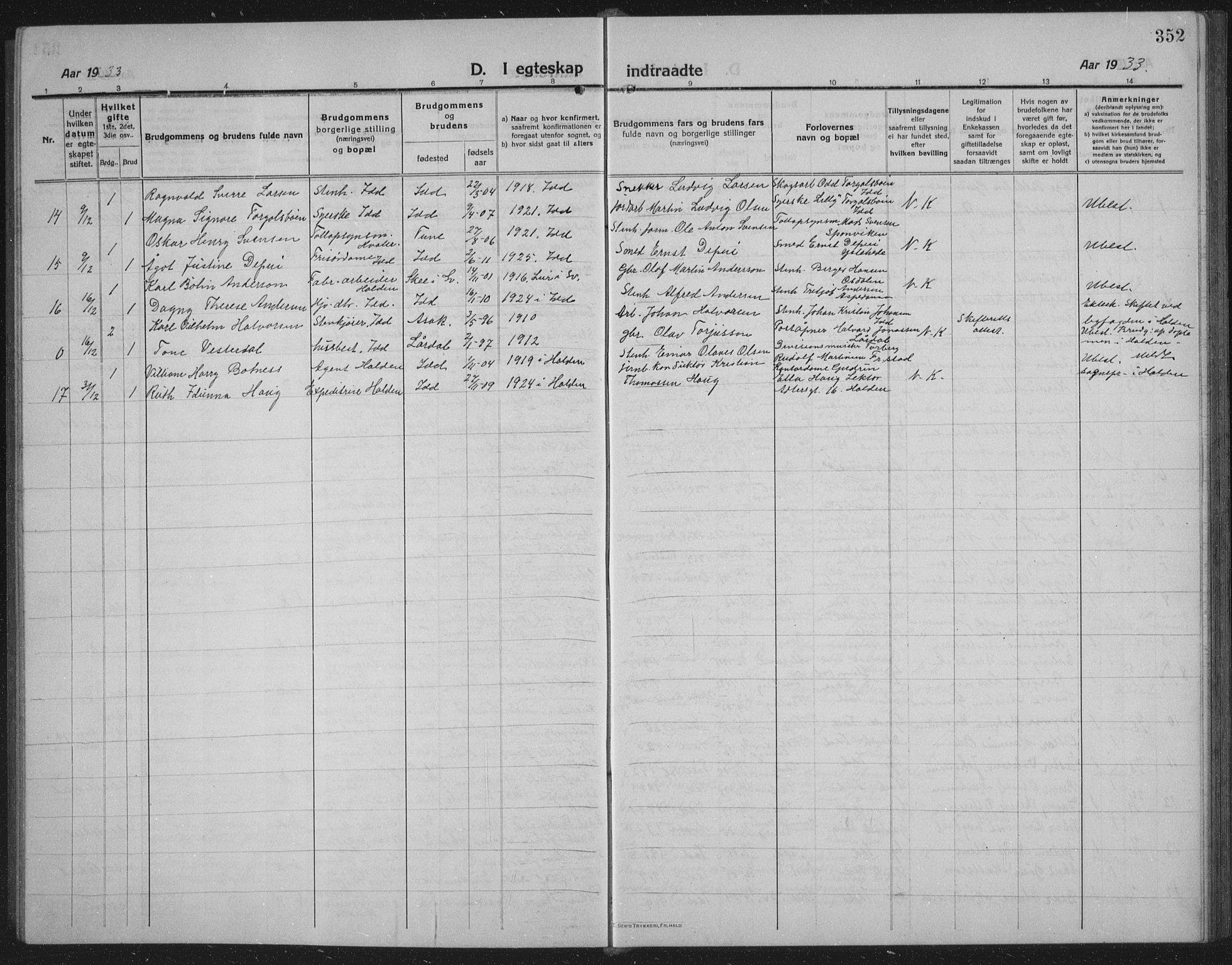 Idd prestekontor Kirkebøker, SAO/A-10911/G/Gb/L0003: Parish register (copy) no. II 3, 1914-1940, p. 352