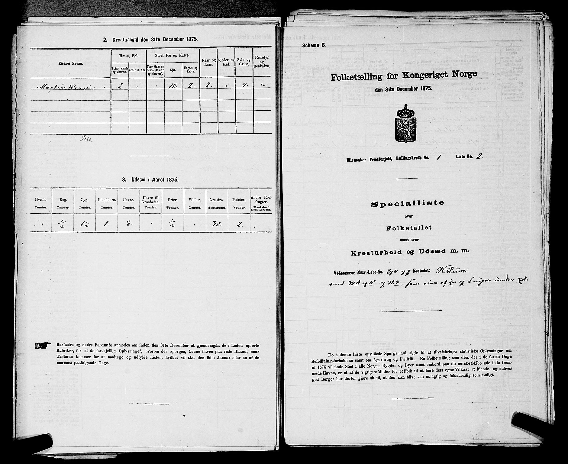 RA, 1875 census for 0235P Ullensaker, 1875, p. 95