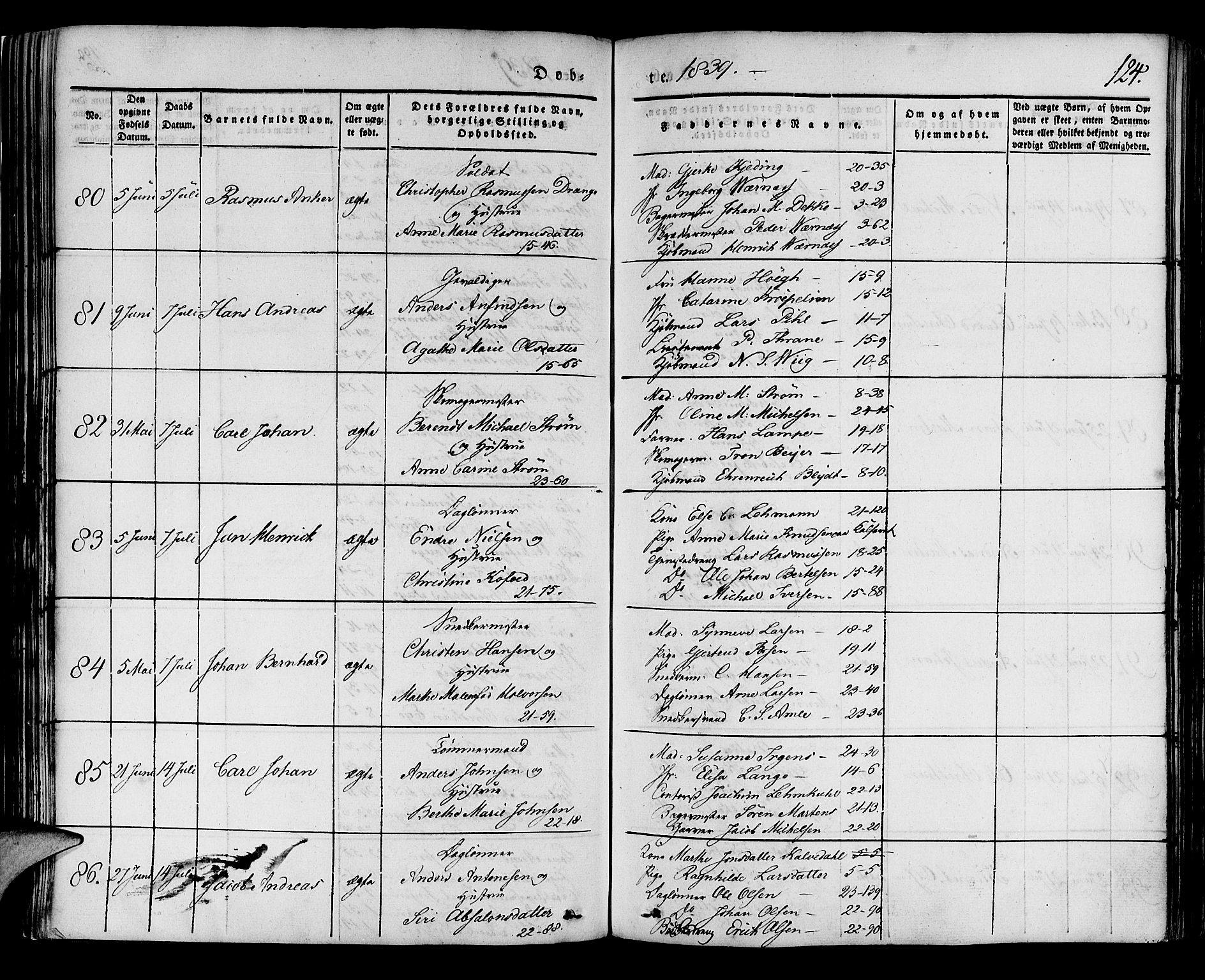 Korskirken sokneprestembete, SAB/A-76101/H/Haa/L0015: Parish register (official) no. B 1, 1833-1841, p. 124