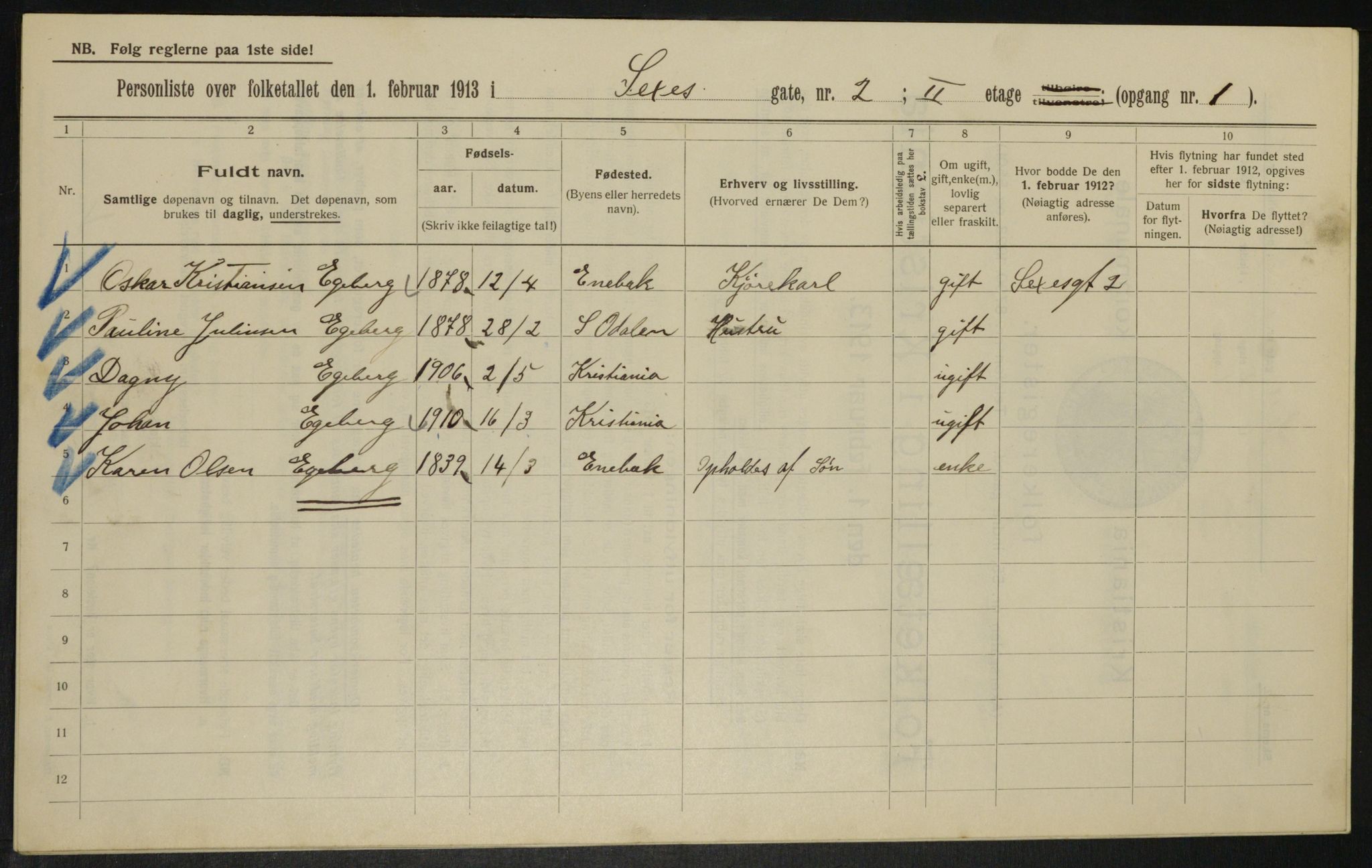 OBA, Municipal Census 1913 for Kristiania, 1913, p. 94604