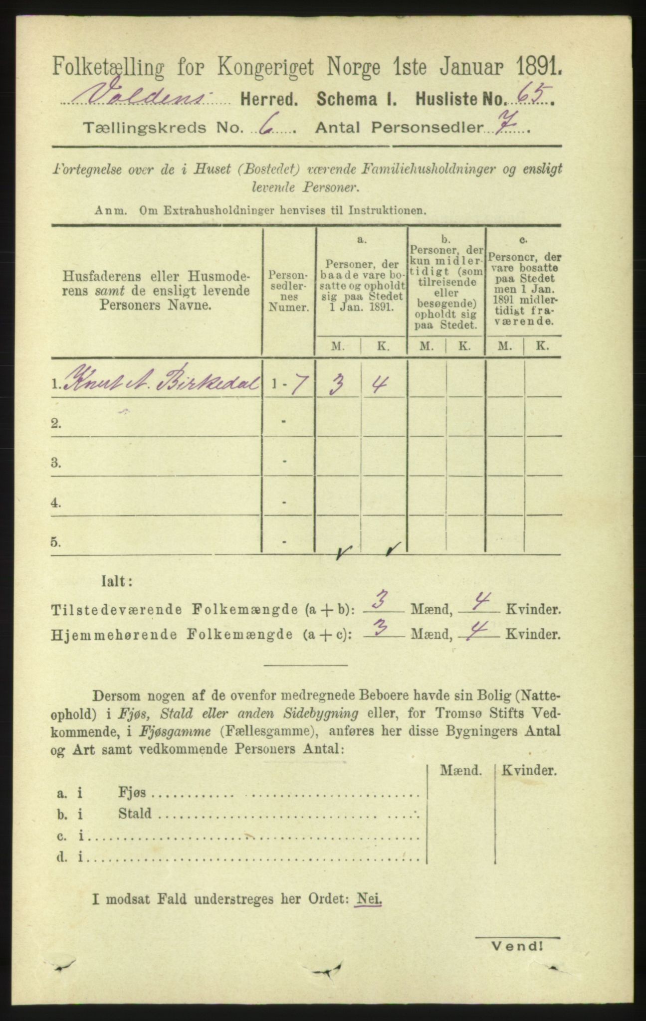 RA, 1891 census for 1519 Volda, 1891, p. 2857