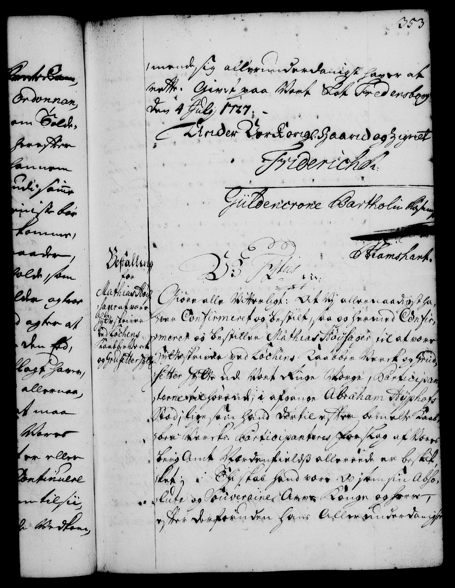 Rentekammeret, Kammerkanselliet, RA/EA-3111/G/Gg/Gge/L0001: Norsk bestallingsprotokoll med register (merket RK 53.25), 1720-1730, p. 353