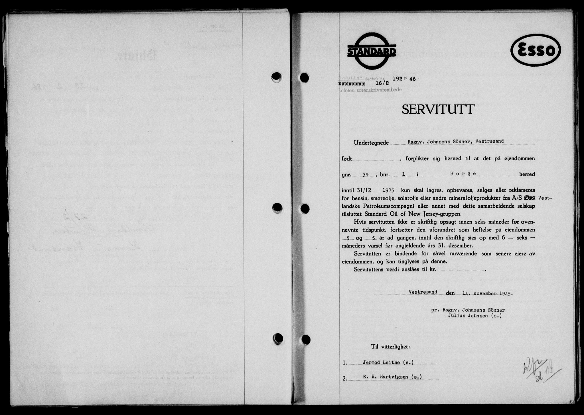 Lofoten sorenskriveri, SAT/A-0017/1/2/2C/L0013a: Mortgage book no. 13a, 1944-1946, Diary no: : 192/1946