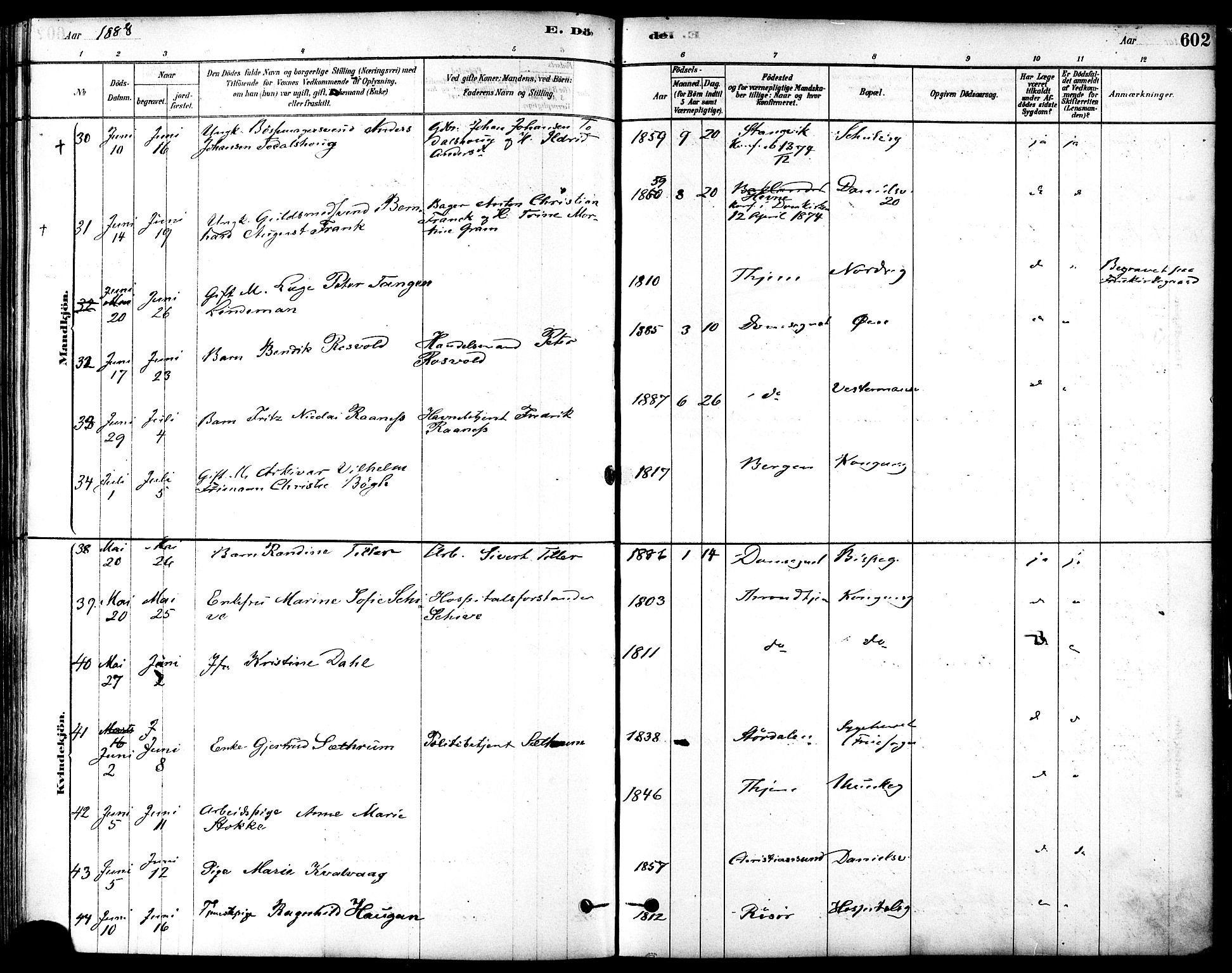 Ministerialprotokoller, klokkerbøker og fødselsregistre - Sør-Trøndelag, AV/SAT-A-1456/601/L0058: Parish register (official) no. 601A26, 1877-1891, p. 602