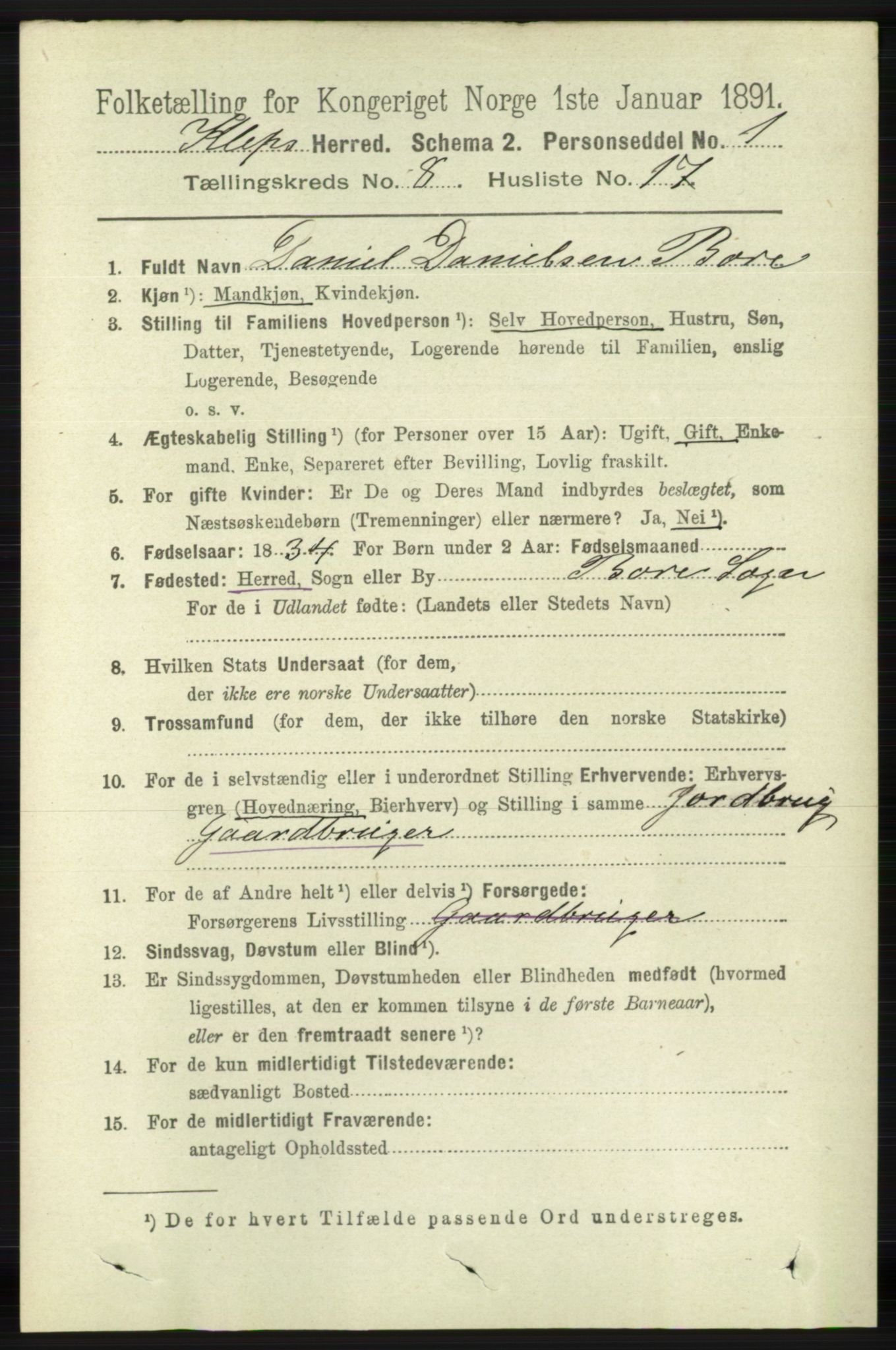 RA, 1891 census for 1120 Klepp, 1891, p. 2619