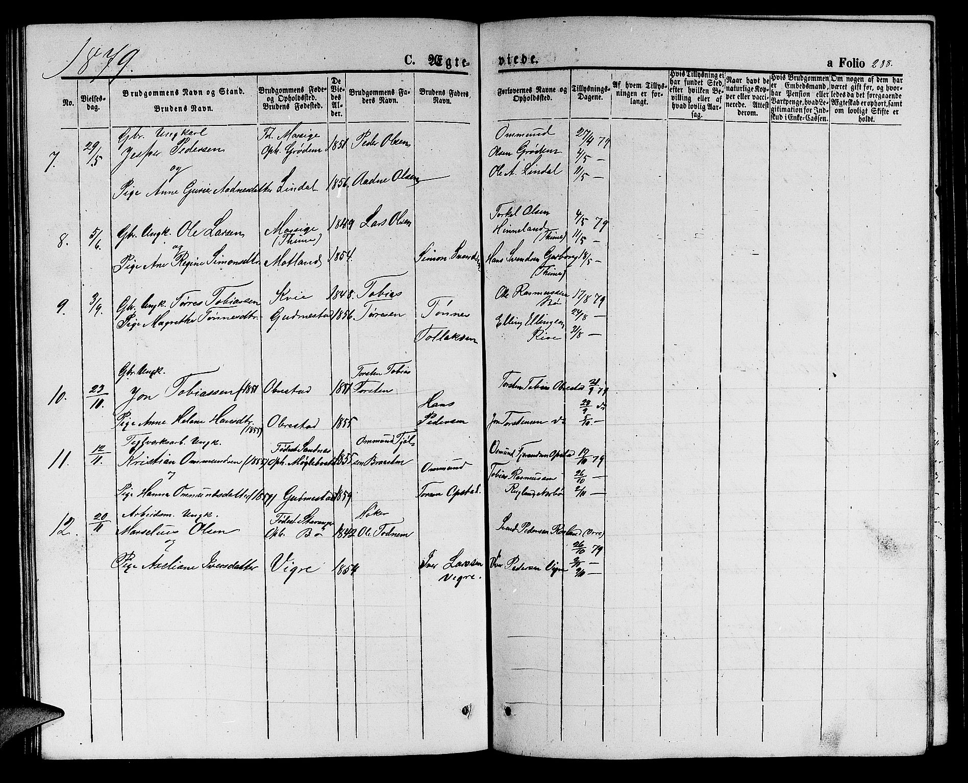 Hå sokneprestkontor, AV/SAST-A-101801/001/30BB/L0001: Parish register (copy) no. B 1, 1854-1883, p. 288