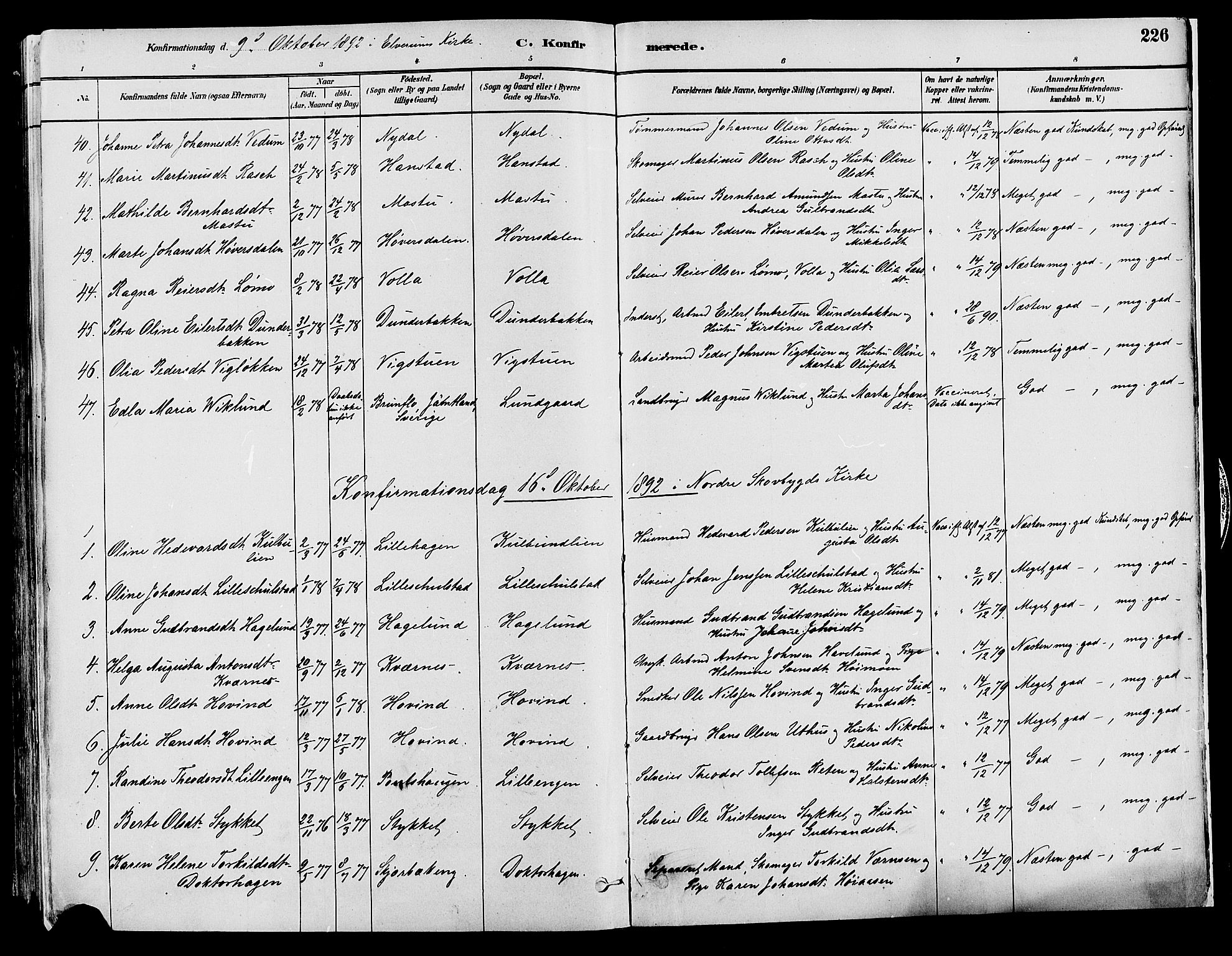 Elverum prestekontor, AV/SAH-PREST-044/H/Ha/Haa/L0013: Parish register (official) no. 13, 1880-1890, p. 226