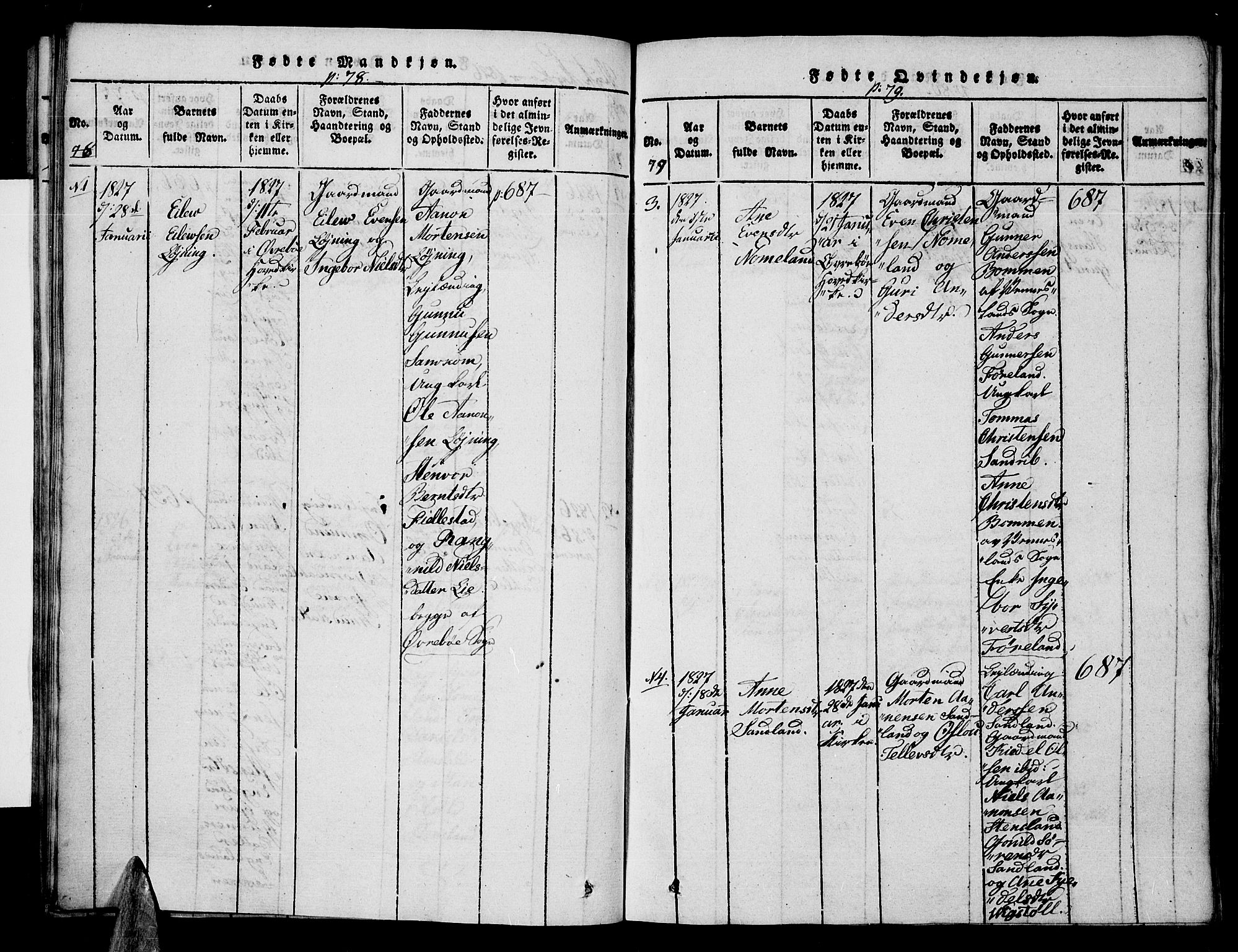 Vennesla sokneprestkontor, AV/SAK-1111-0045/Fa/Faa/L0003: Parish register (official) no. A 3, 1820-1834, p. 78-79