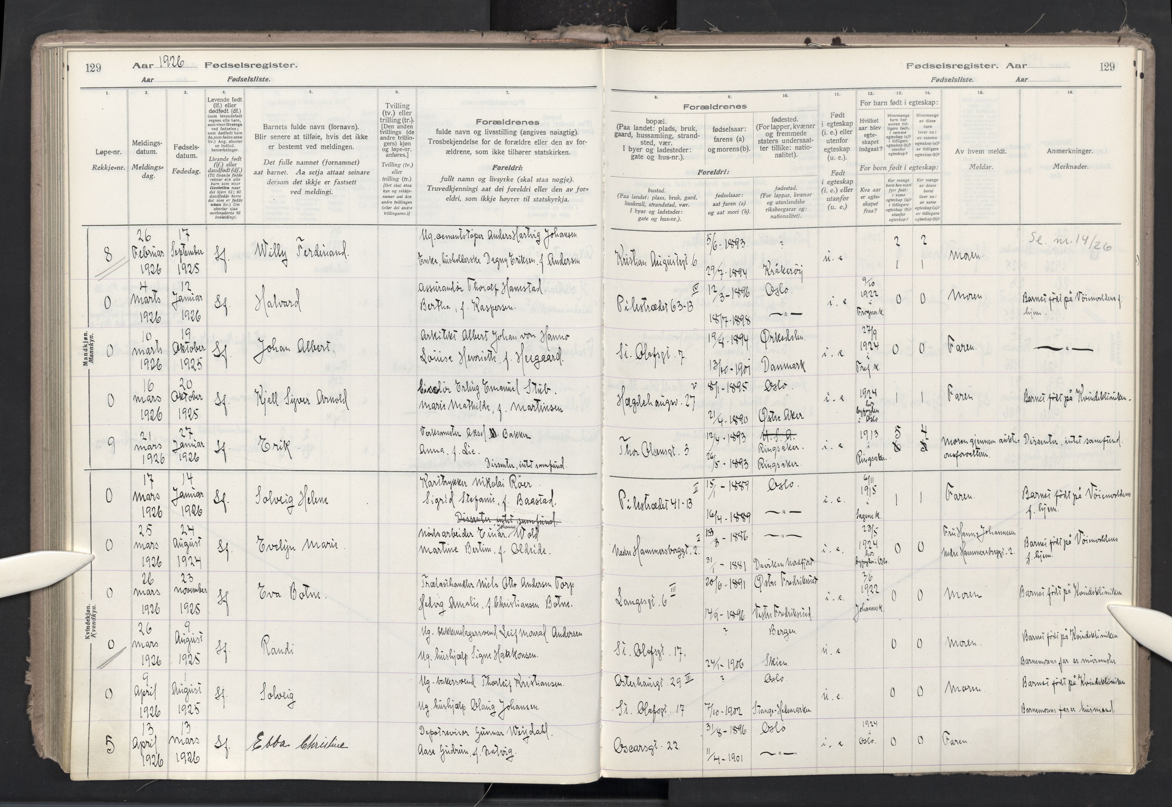 Trefoldighet prestekontor Kirkebøker, AV/SAO-A-10882/J/Ja/L0001: Birth register no. 1, 1916-1931, p. 129