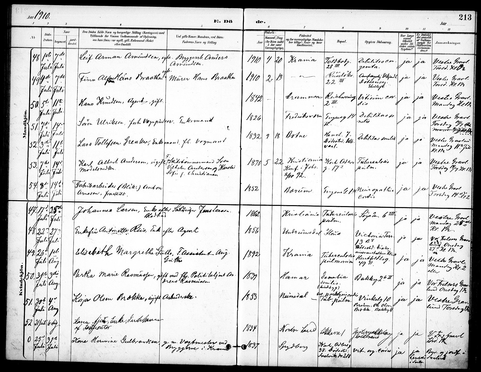 Johannes prestekontor Kirkebøker, AV/SAO-A-10852/F/Fa/L0008: Parish register (official) no. 8, 1897-1917, p. 213