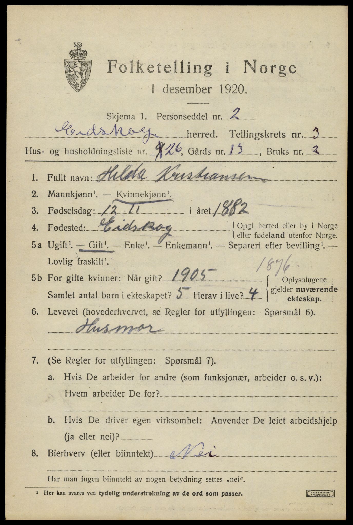 SAH, 1920 census for Eidskog, 1920, p. 4337