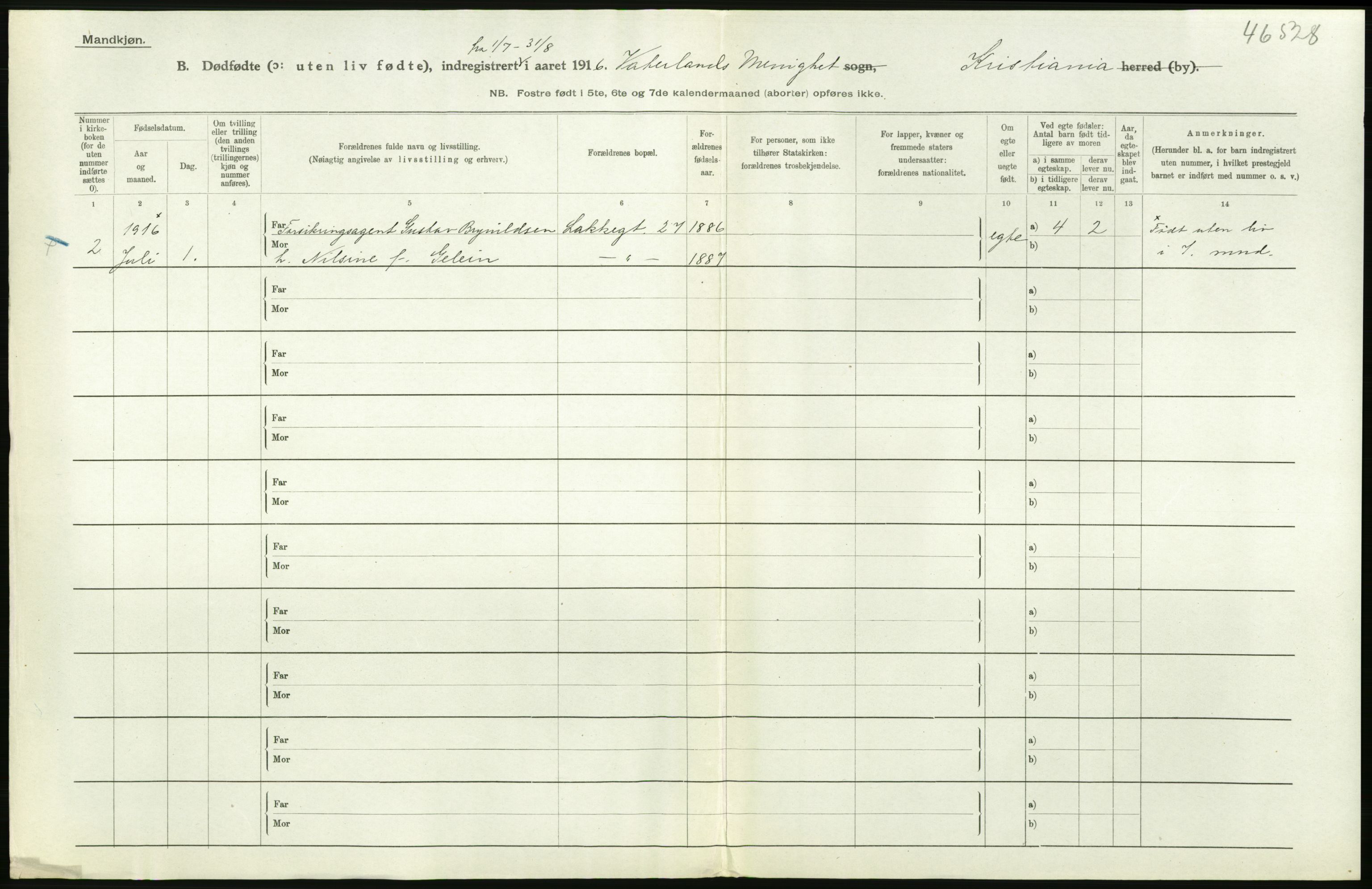 Statistisk sentralbyrå, Sosiodemografiske emner, Befolkning, AV/RA-S-2228/D/Df/Dfb/Dfbf/L0010: Kristiania: Døde, dødfødte., 1916, p. 620