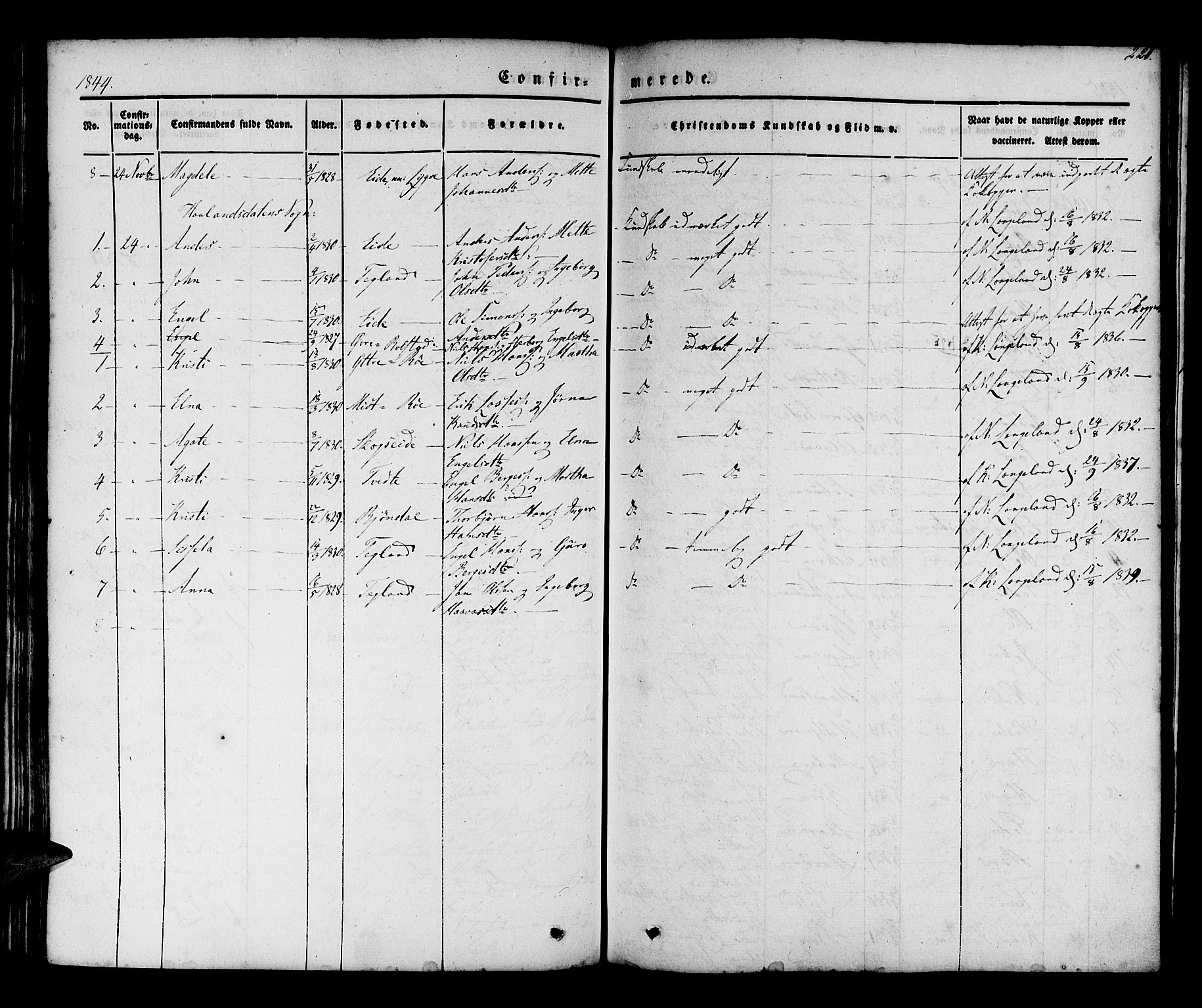 Os sokneprestembete, SAB/A-99929: Parish register (official) no. A 15, 1839-1851, p. 221